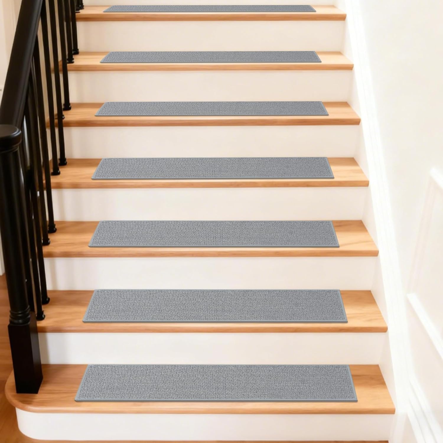 Art3d Non-Slip Peel & Stick Stair Treads 15-Pack 8x30 Gray - Machine Washable for Kids, Pets & Seniors on Wood Steps