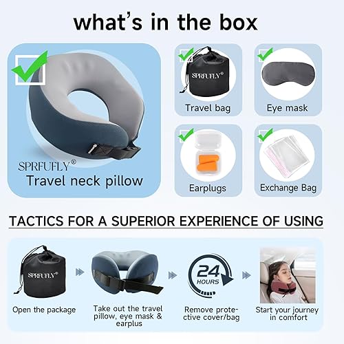 Miniatura 4 de SPRFUFLY Almohada cervical para viajes, almohada de avión con máscara para dormir y tapones para los oídos, funda extraíble transpirable y diseño