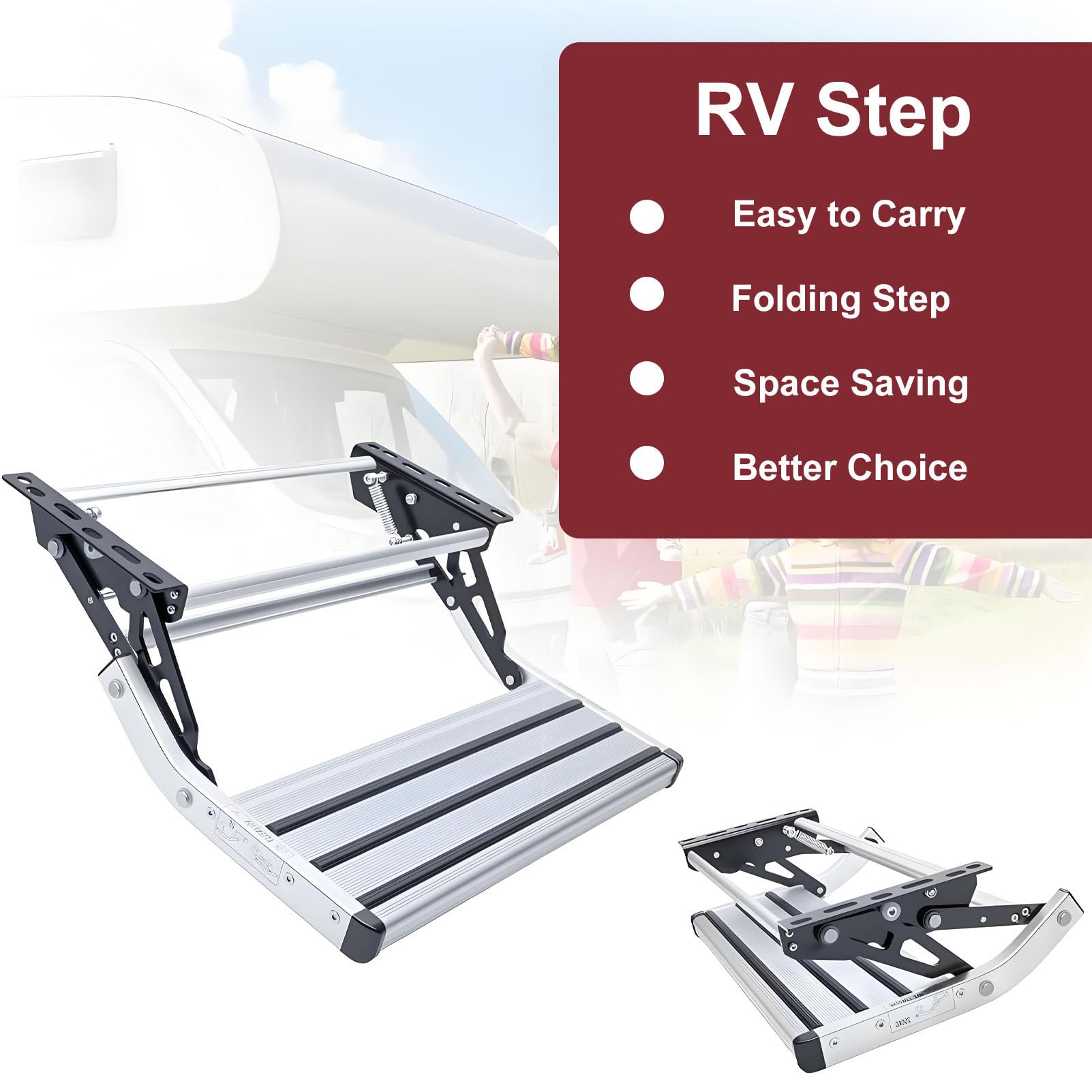 Escaleras retráctiles eléctricas para Autocaravana, de Aluminio, Plegables, manuales, con diseño Antideslizante, para Autocaravana, Caravana o Furgoneta Camper. Manual-Double-Layer