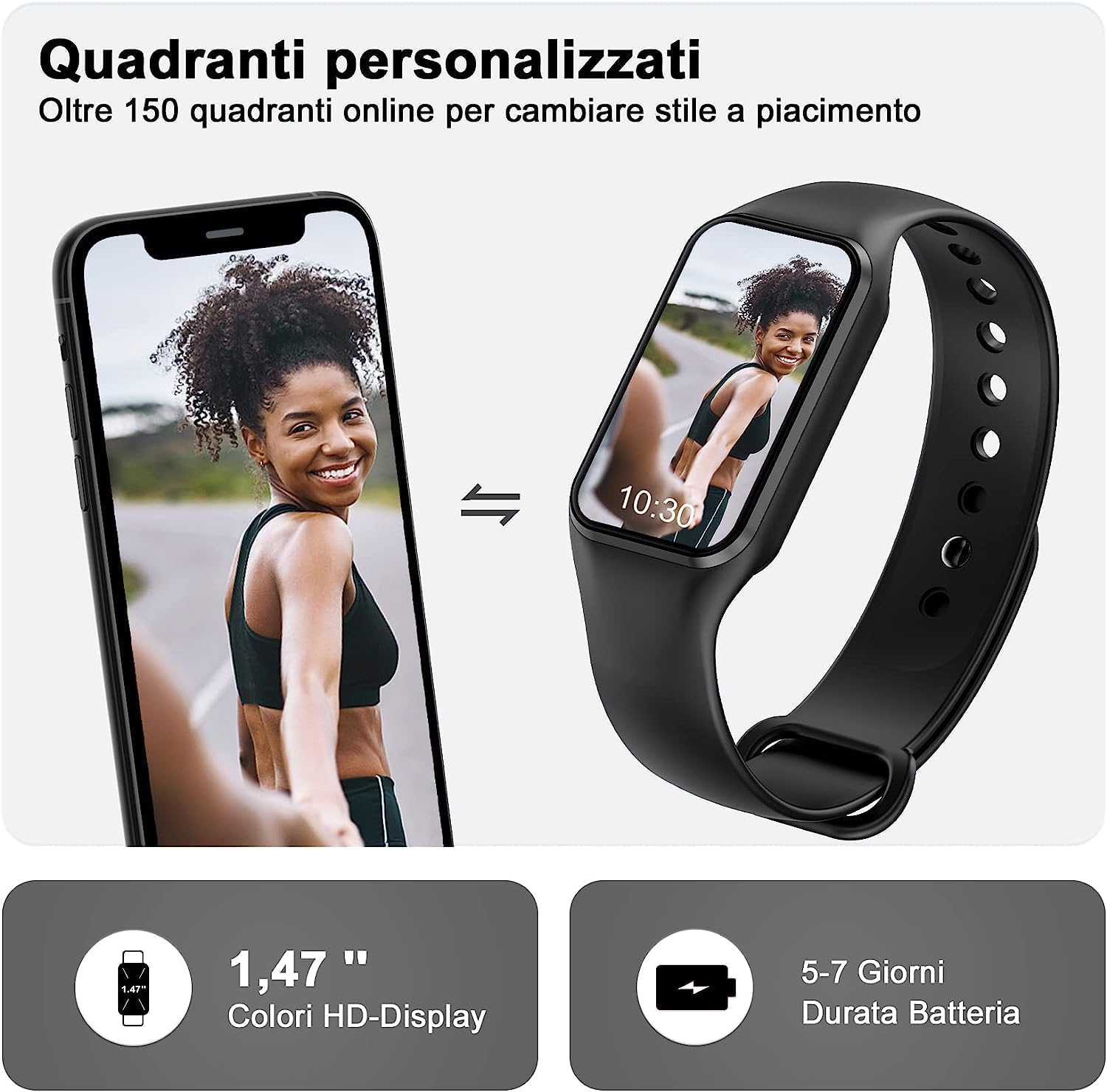 Blackview Smartwatch Donna,Orologio Fitness Cardiofrequenzimetro/SpO2/Sonno/Contapassi, Notifiche Smart Watch Activity Tracker per iOS Android(2 Cinturini)