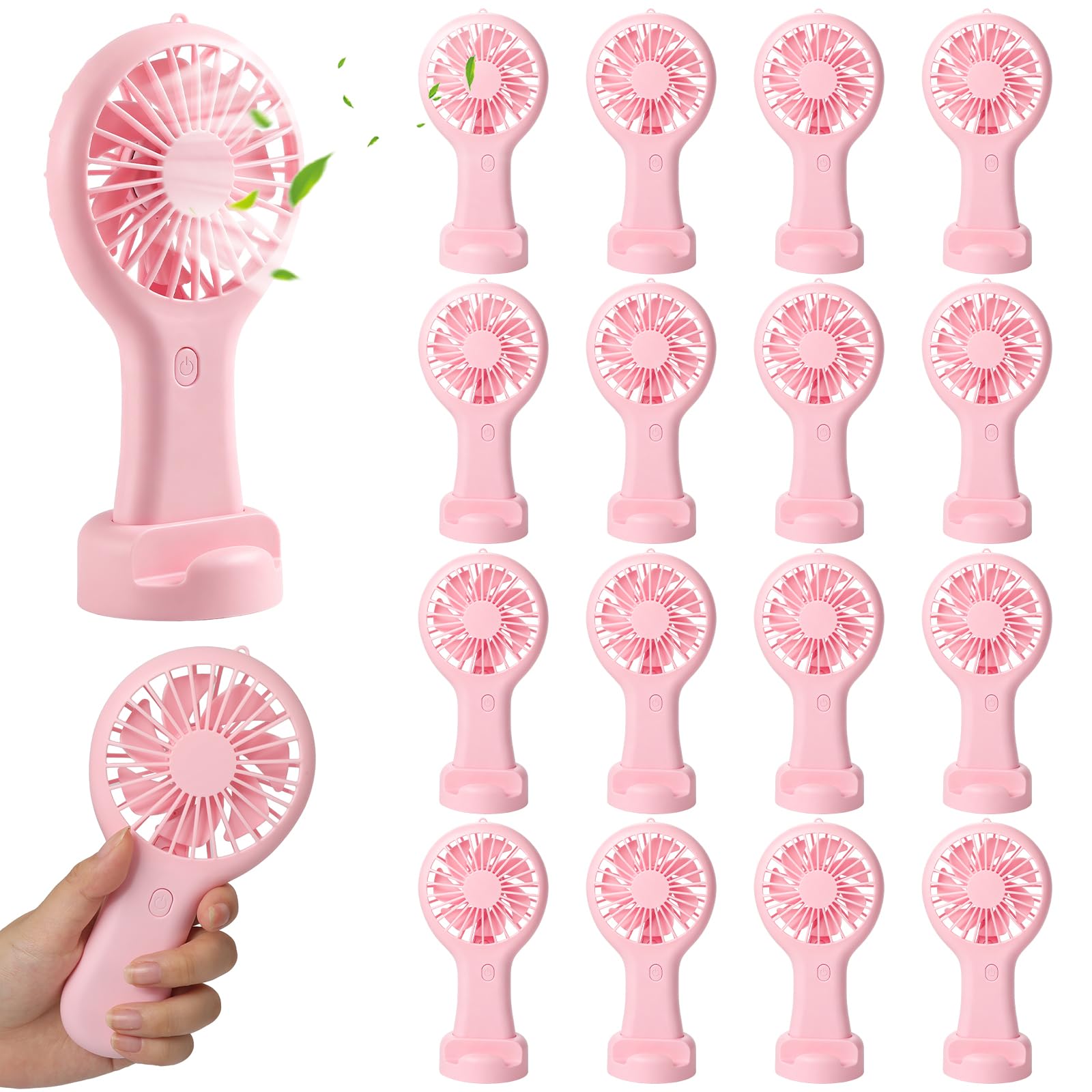Photo 1 of 16 Pack Mini Handheld Fan Bulk, USB Rechargeable Personal Fan with Desk Stand, 3 Speed Battery Operated Pocket Cooling Fan, Small Portable Fan with Charging Cable for Wedding Travel Camping (Pink)