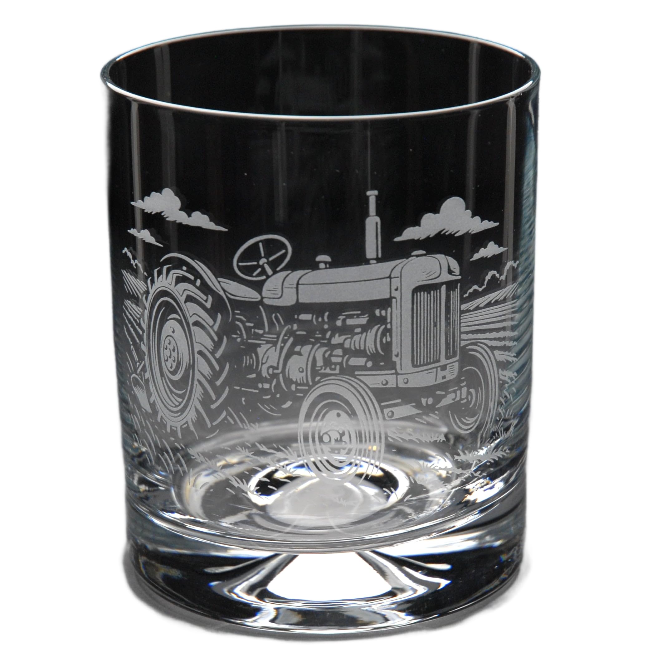 GLYPTIC Glass Art Vintage Tractor Hand Etched/Engraved Whiskey Tumbler Glass