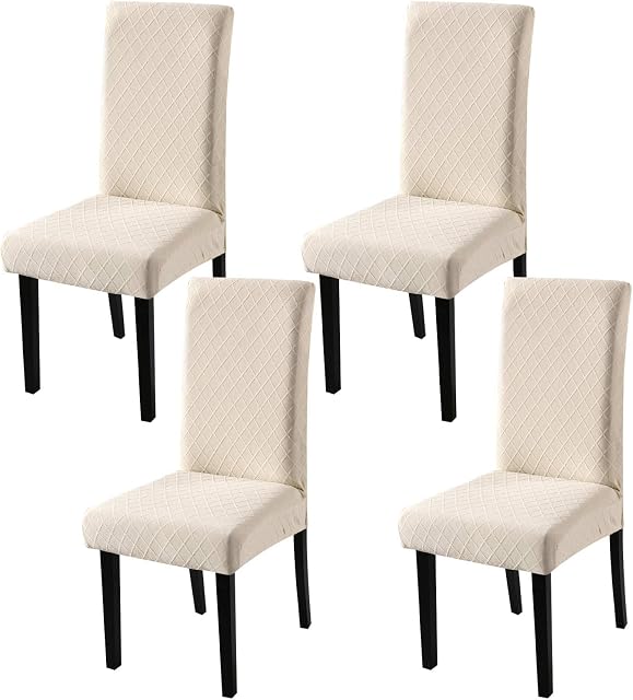 YISUN Spandex Dining Chair Covers, Modern Stretch Removable Washable Spandex Slipcovers for High Chairs 4/6 PCs Chair Protective Covers (A-Beige, 4)