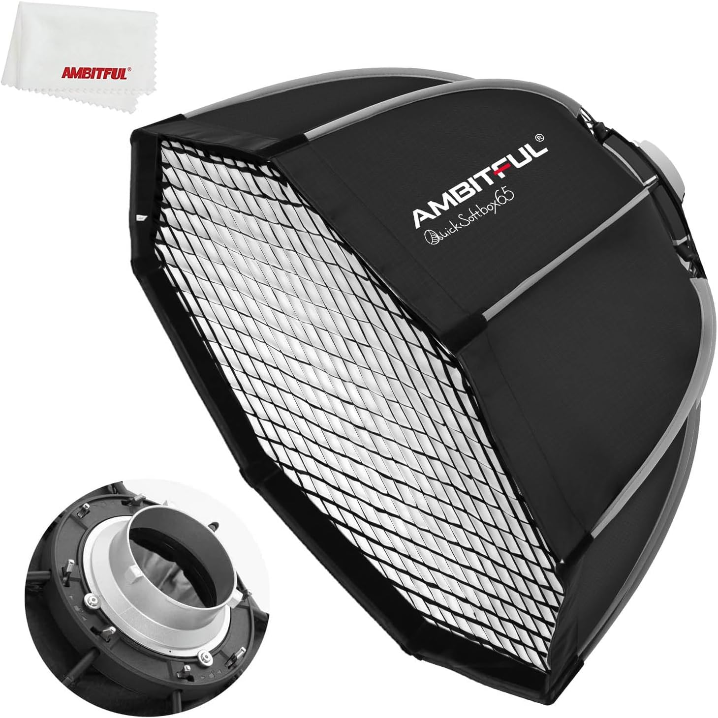 AMBITFUL QS65 65 cm/26 QS90/35,6 cala przenośna szybka instalacja ośmiokątna siatka o strukturze plastra miodu pasek Softbox pudełko do zdjęć stroboskopowych Flash Softbox Bowens Mount (QS-65)