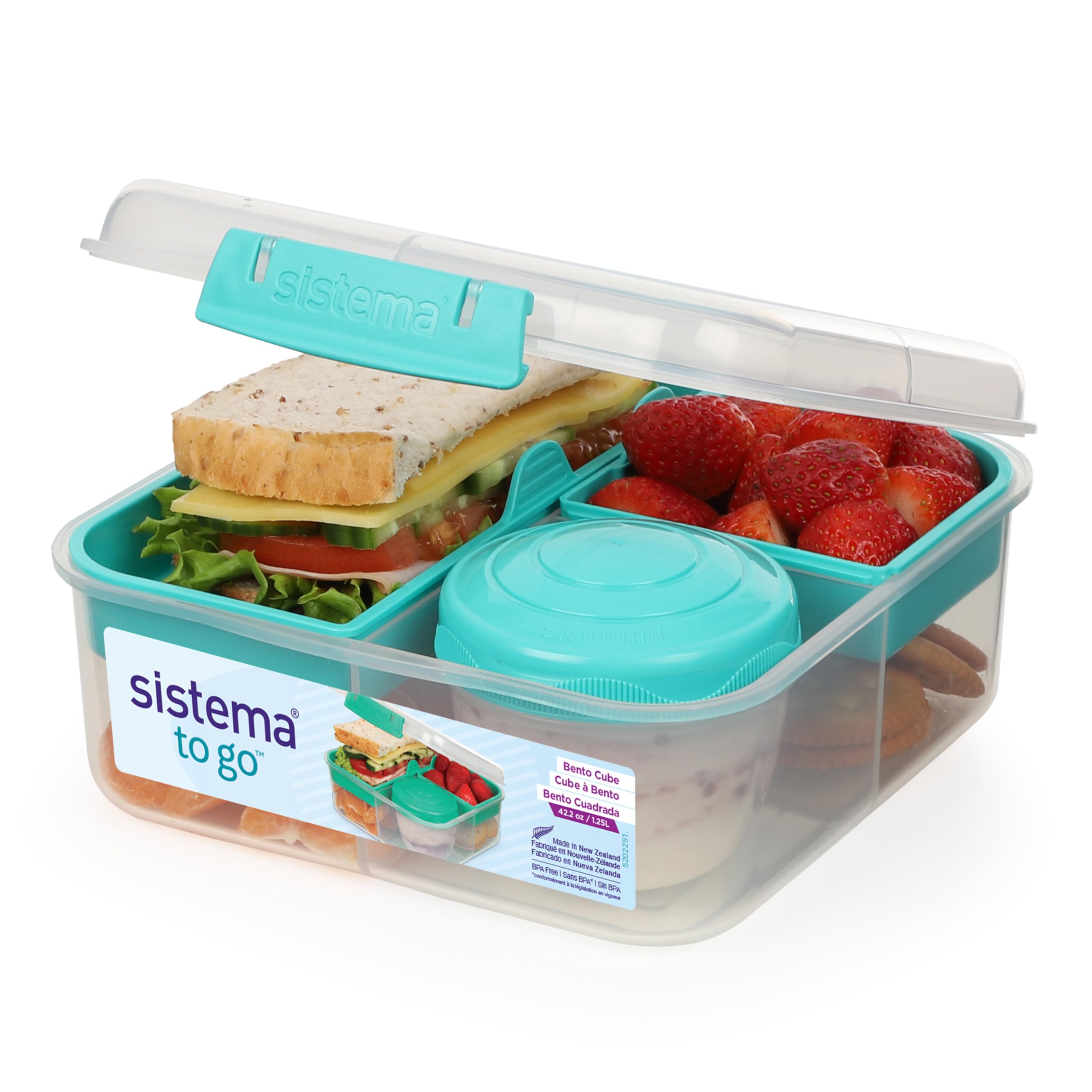 Sistema Bento Box LUNCH | Bento School Lunch Box with Compartments | 1.25 L | Food Storage Container in Minty Teal | 1 Count