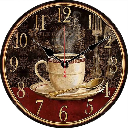 Fueiscy Reloj de pared silencioso sin tictac decoración vintage del hogar para sala de estar cocinadormitorio café 10 pulgadas