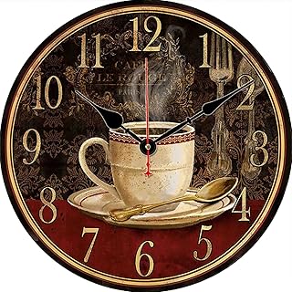 Fueiscy Non-Ticking Wall Clock Silent Clock,Vintage Home Decor for Living Room/Kitchen/Bedroom, Coffee,10 Inch