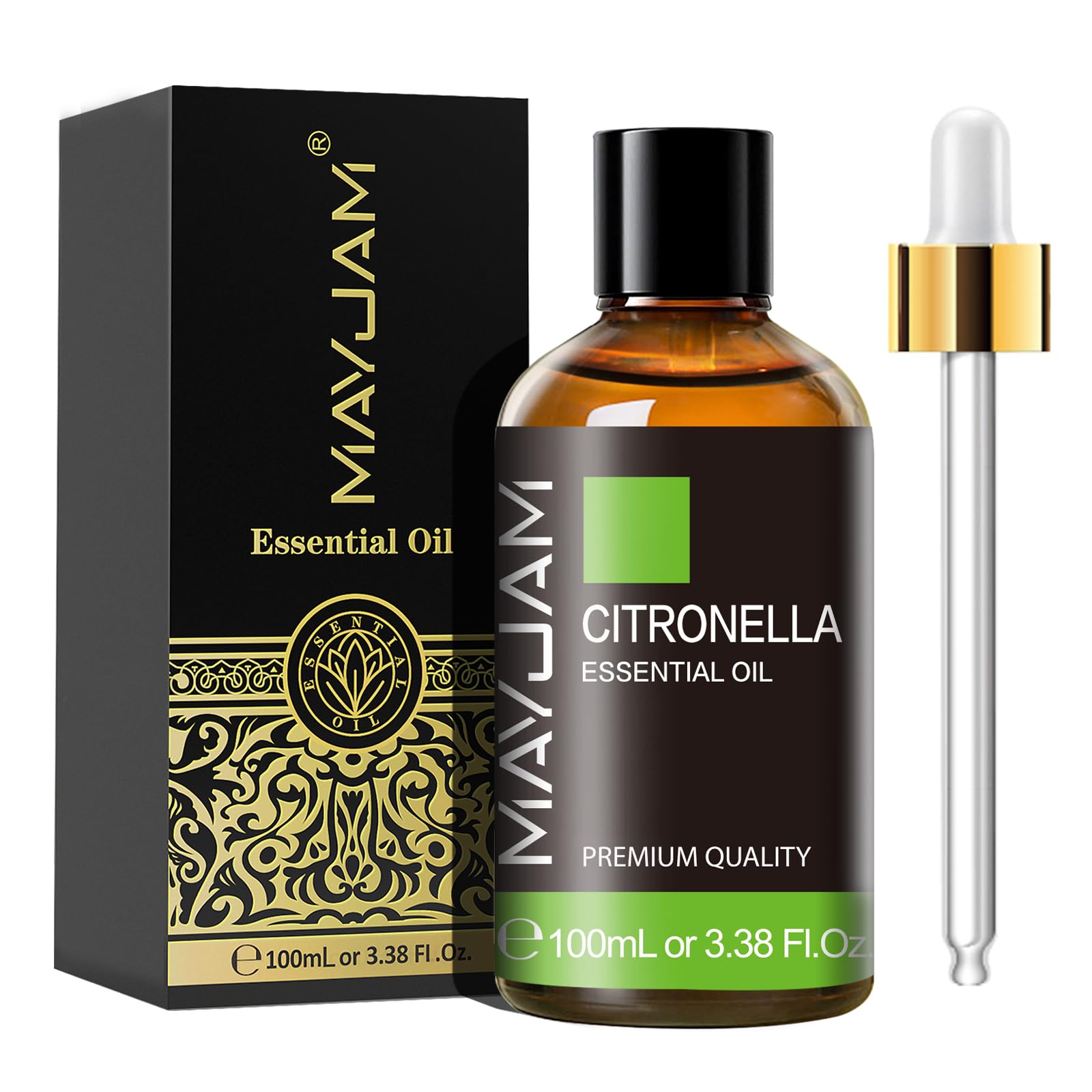 MAYJAM Olio Essenziale Di Citronella-1 100ml, Olio Di Citronella Per Diffusori, Umidificatori, Fai Da Te, Guardaroba