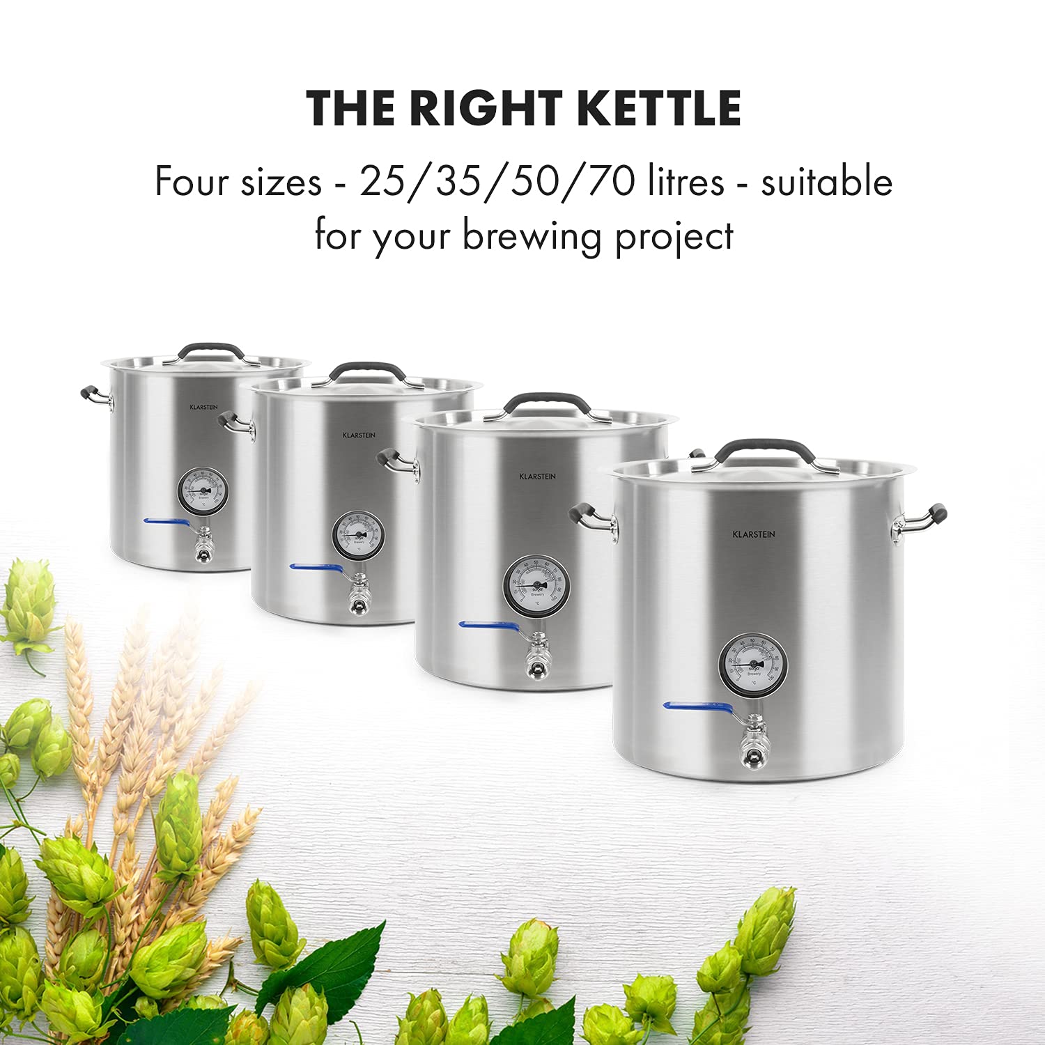 Klarstein Brauheld Pur 35 caldero de mosto de acero 304-35 litros, termómetro integrado, paredes de 0,7 mm de grosor, 3 mm de grosor de la base para placas de inducción, grifo de 1/2", plateado
