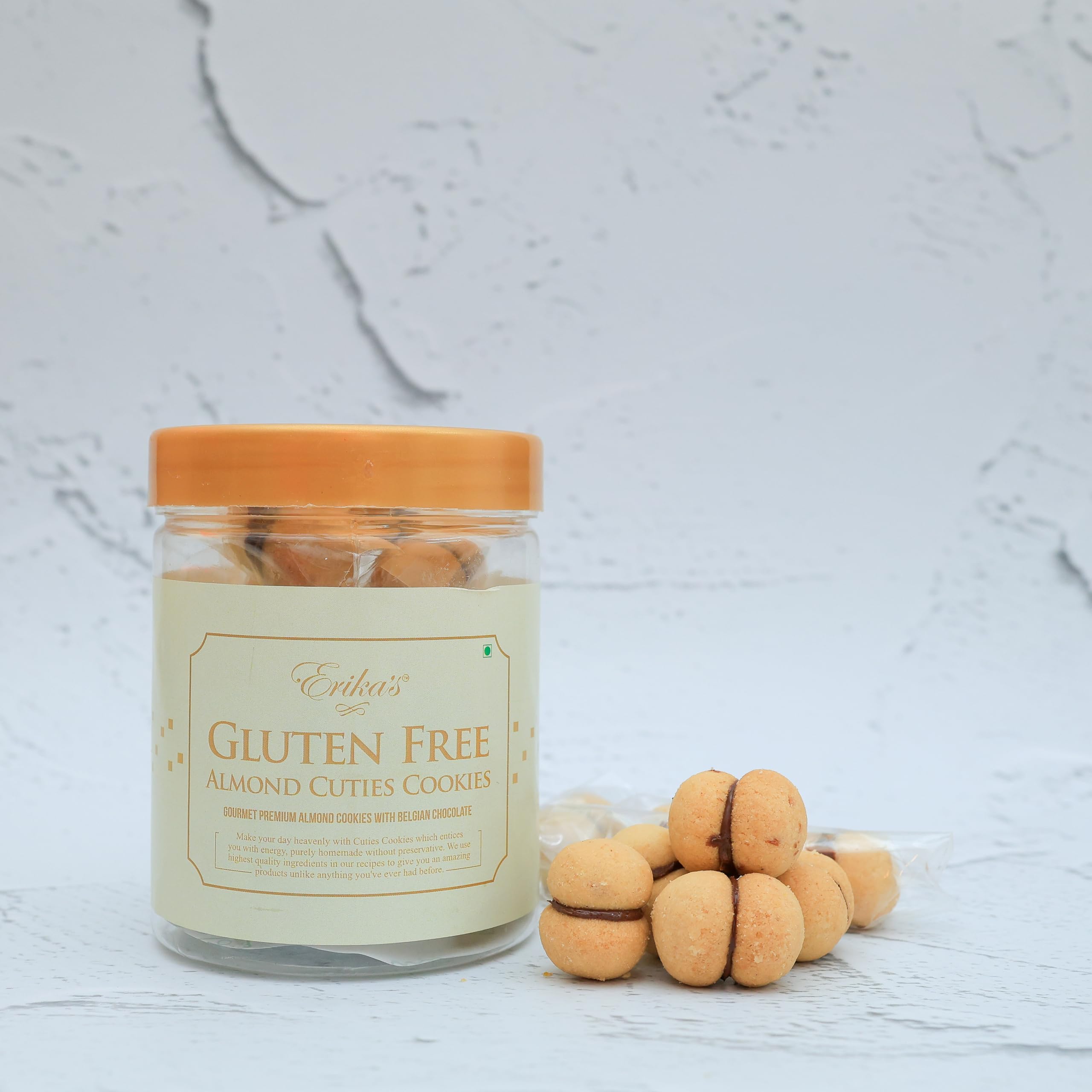 Erika's Gluten-Free Gourmet Premium Almond Cuties with Belgian Chocolate Filling and Orange Zest - Crunchy, Delightful and Healthy (150g)