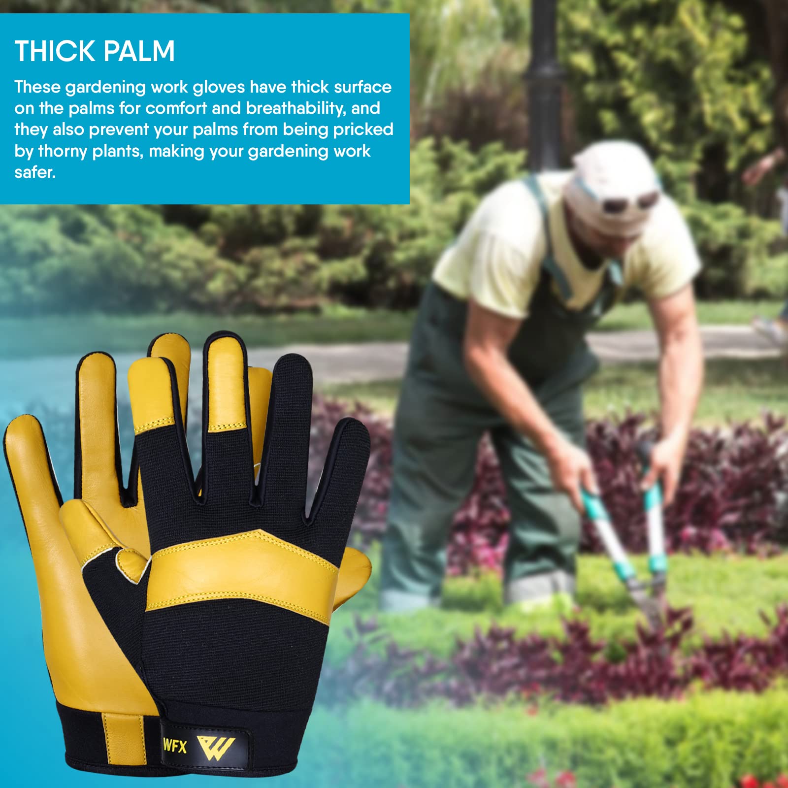 WFX Gardening Working Gloves Garden Thorn Proof Flexible Heavy Duty Leather Mechanic Utility Dexterity Breathable Construction Gloves for Work Mens Women (Large) - Image 3