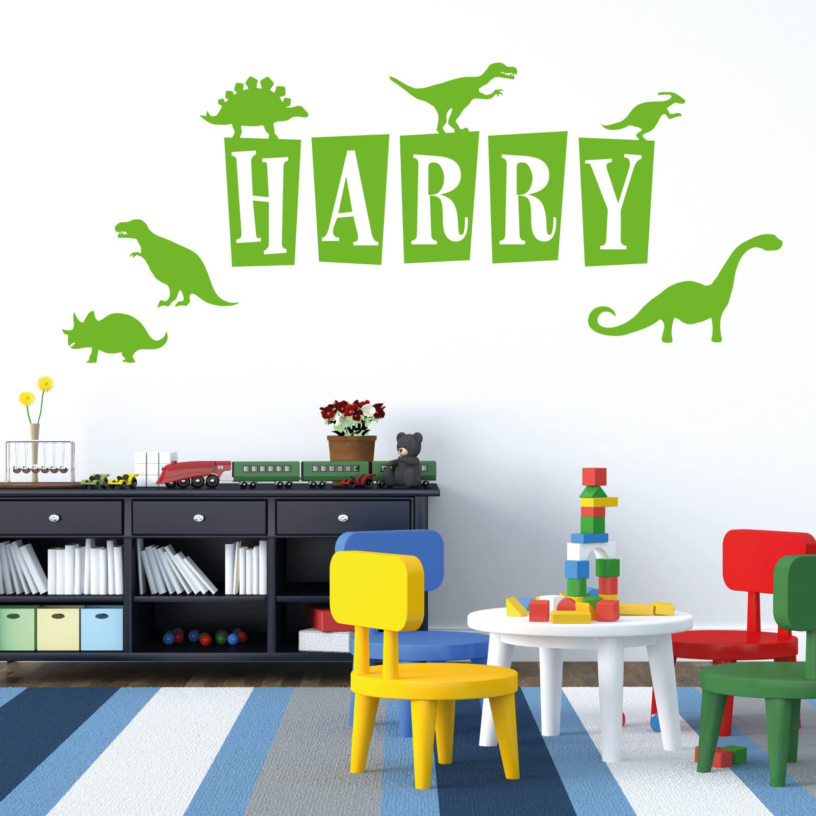 Personalised Name - Dinosaurs, T-Rex, Apatosaurus, Jurassic Era - Children's Bedroom Vinyl Wall Decal Sticker [Medium] [Lime]
