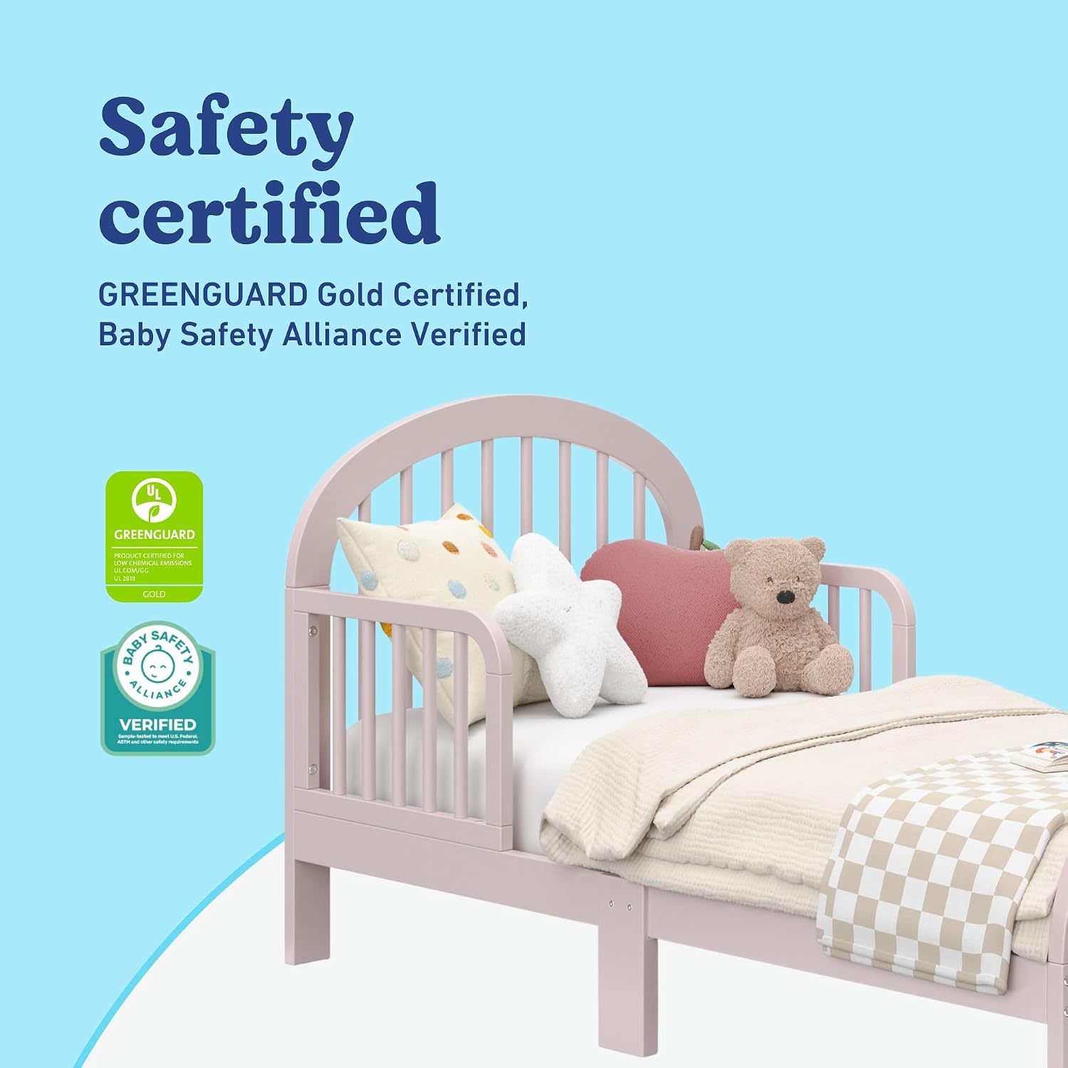 Graco Olivia Toddler Bed (Blush) - GREENGUARD Gold Certified, Includes Toddler Safety Guardrails, Fits Standard Crib & Toddler Mattress, Stylish Arched Design
