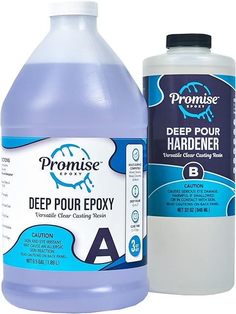 Promise Epoxy - 3 Quart Kit of Deep Pour, Pourable Plastic Up to 2" Thick USA Manufactured Clear Casting, Perfect for River Tables & Castings  Low Odor Epoxy, a 2:1 Ratio, Perfect for DIYers