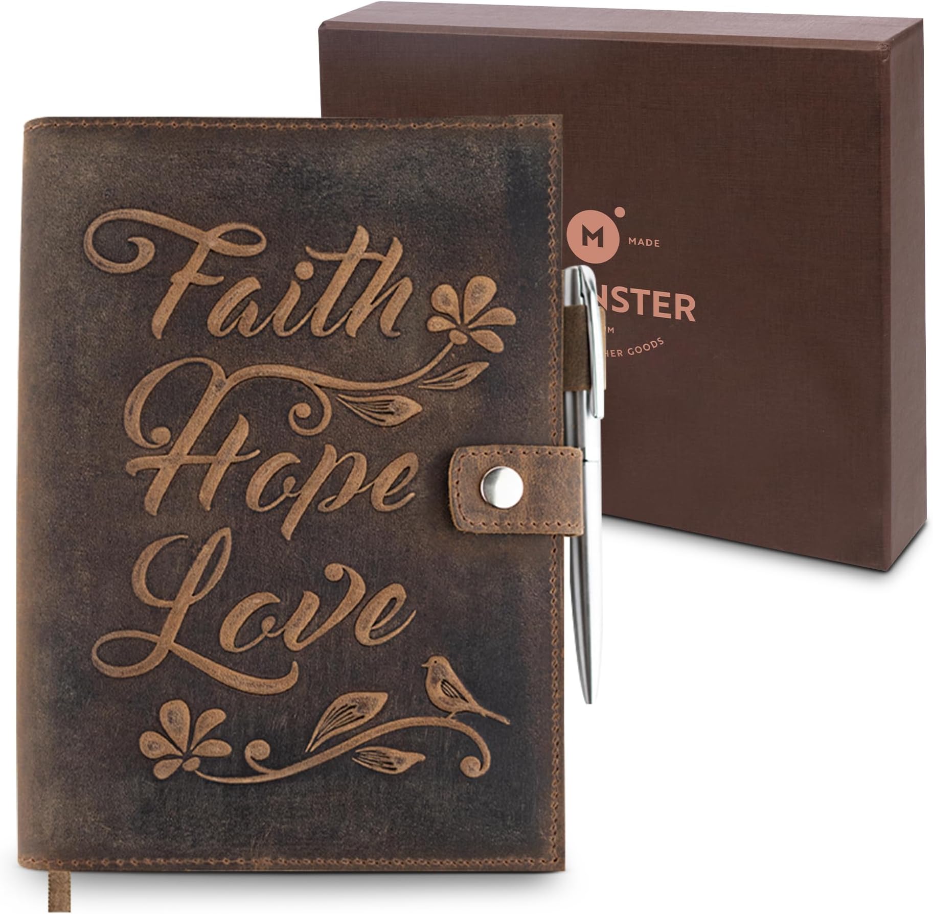 moonster Leather Journal Refillable Notebook – Vintage Handmade Leather Bound Journal for Women and Men, Classic Leather Notebook with Pen for Writing, Travel, Bible Notes – Premium Journal Notebook