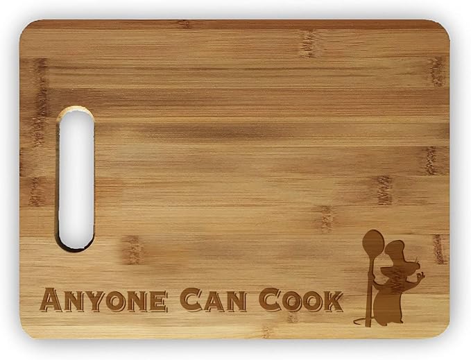 Hat Shark "Anyone Can Cook" Funny Laser Engraved Bamboo Cutting Board - Wedding, Housewarming, Anniversary, Birthday (11.5" x 8.75")