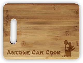 Hat Shark "Anyone Can Cook" Funny Laser Engraved Bamboo Cutting Board - Wedding, Housewarming, Anniversary, Birthday (11.5" x 8.75")
