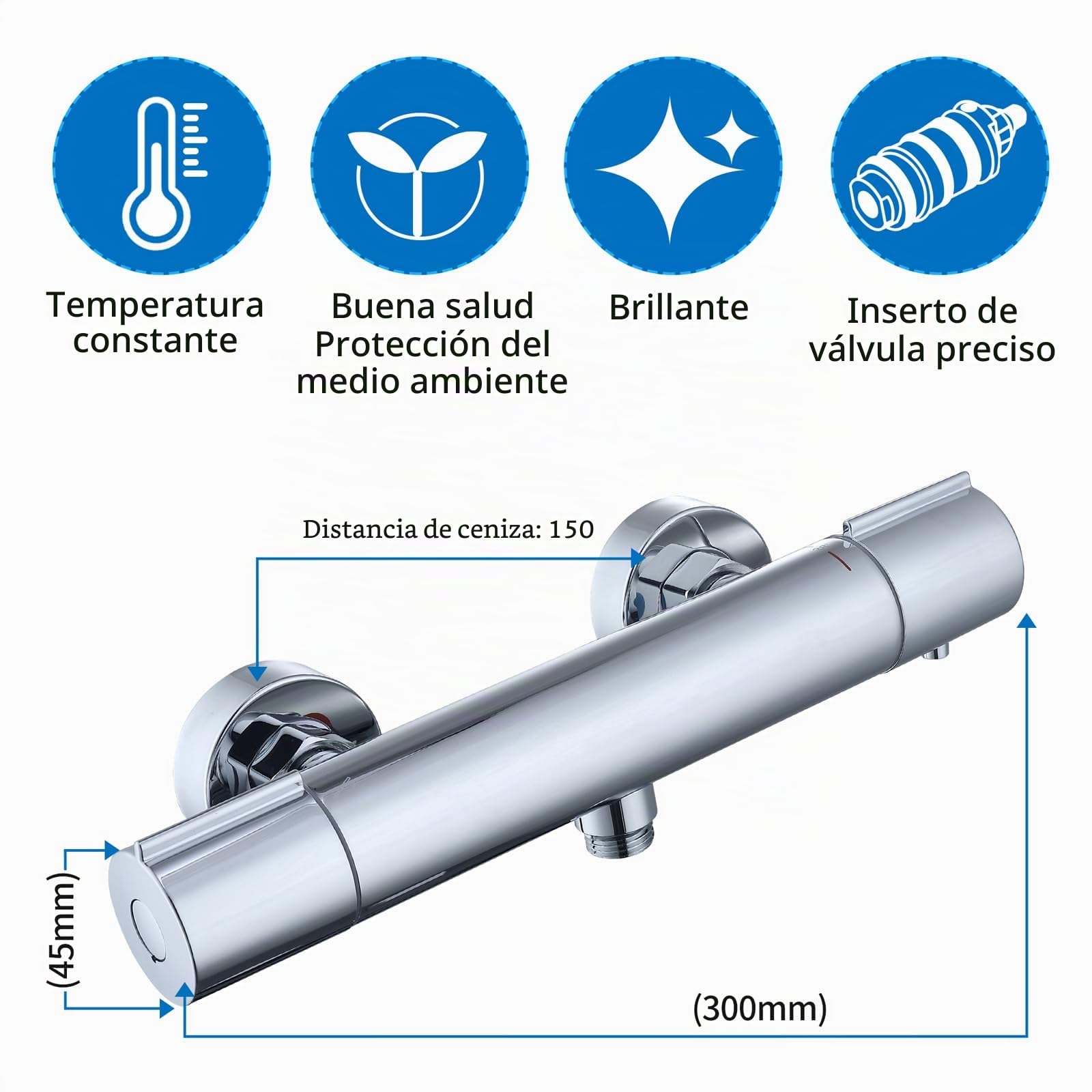 HOMELODY Grifo de ducha con termostato – Grifo mezclador de pared con botón de seguridad de 38 °C, cromo, grifo mezclador de ducha, termostato, de acero inoxidable