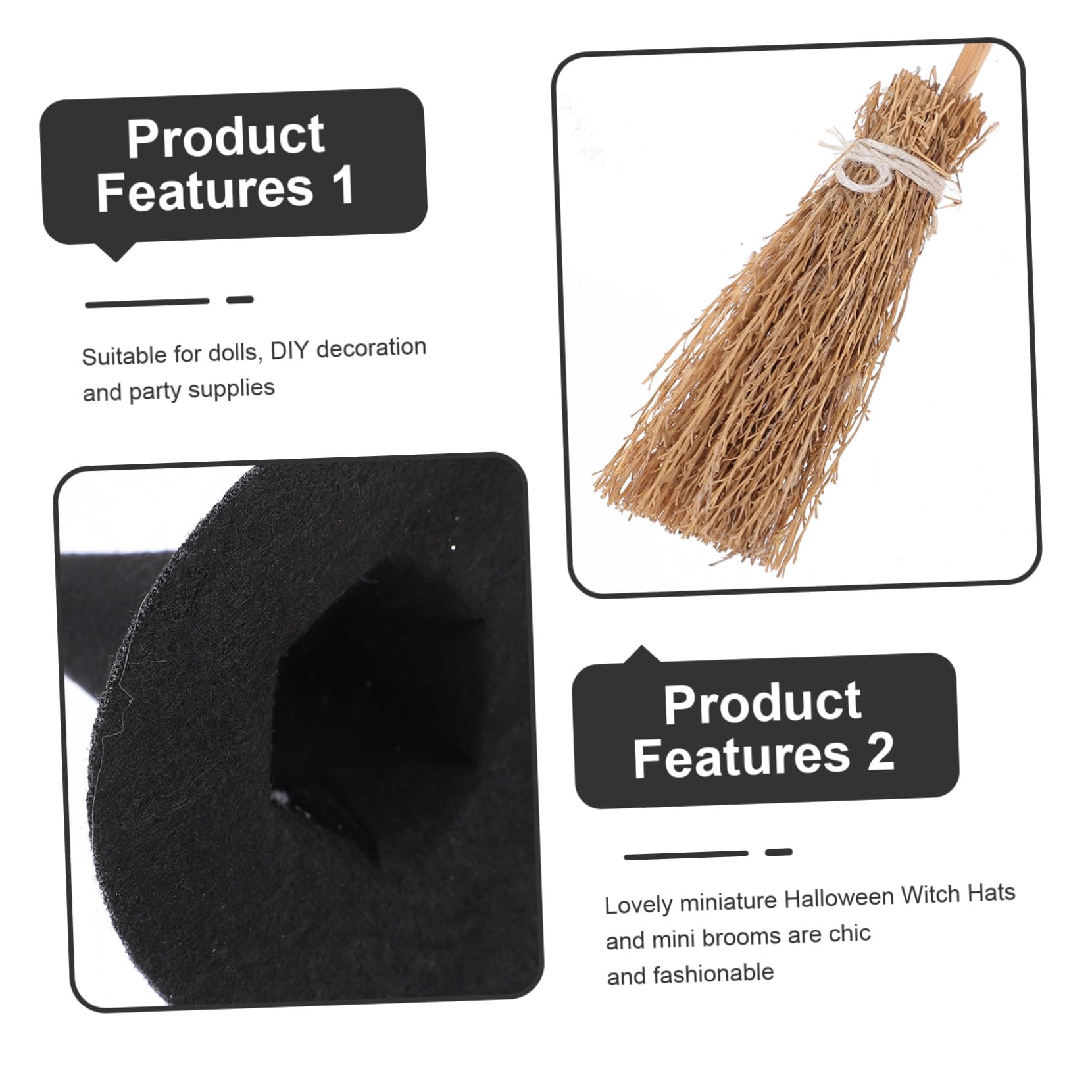 ifundom Set 12 Pezzi Mini Cappelli da Strega e Scope Halloween Decorazione Fai da Te in Feltro Resistente Accessori Miniatura per Festa e Decorazioni Casa Bambole