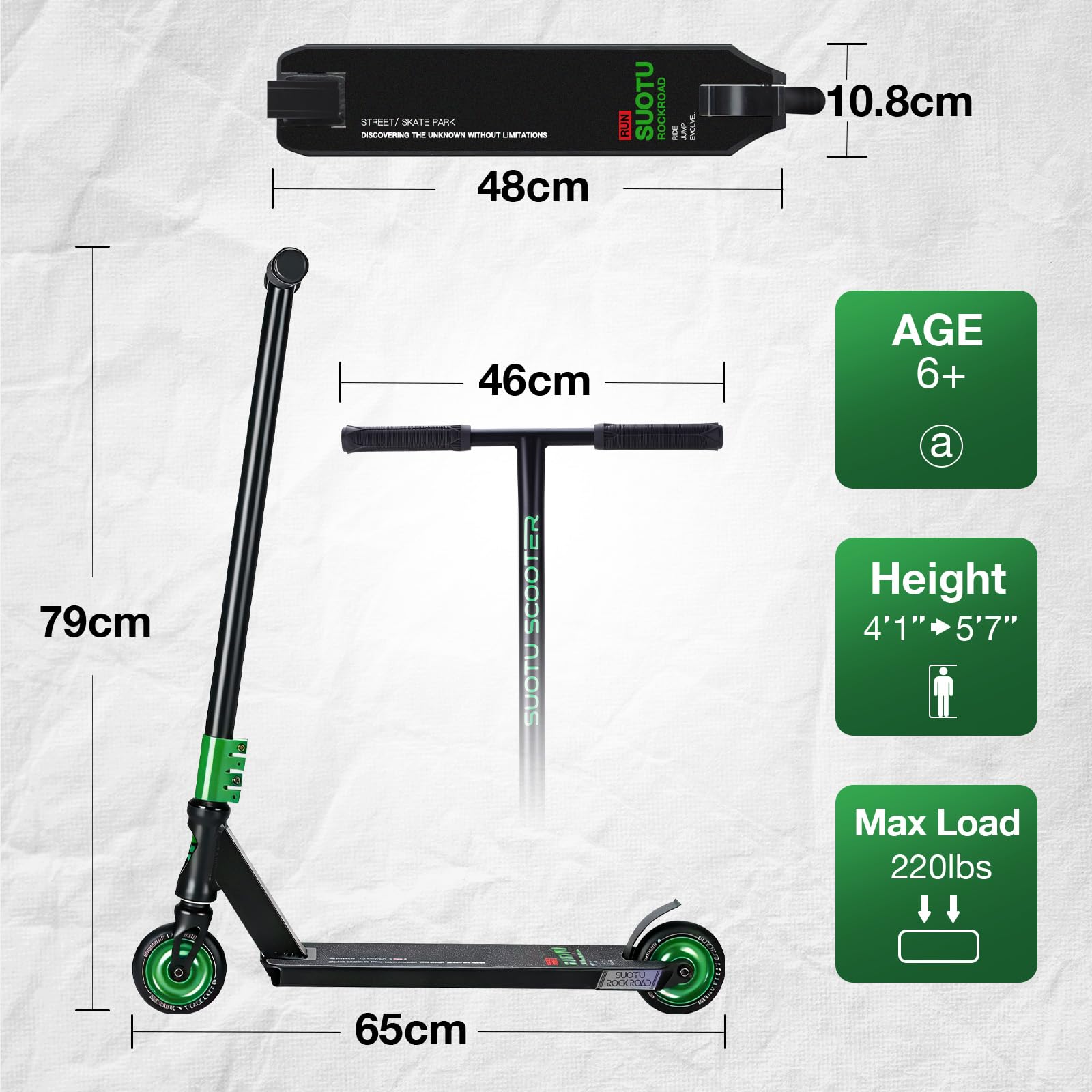 Patinete Freestyle, Dirección de 360°, Ruedas de PU de 85A 100 mm, Scooter Freestyle para Niños Adolescente y Adultos, Capacidad Máxima de Carga: 100 kg, Aluminio — view 6