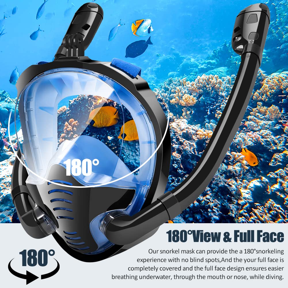 HINATAA Masque De Plongée Intégral – 180°, Double Flottant, Anti-buée, Avec Support Caméra, S/M Et L/XL
