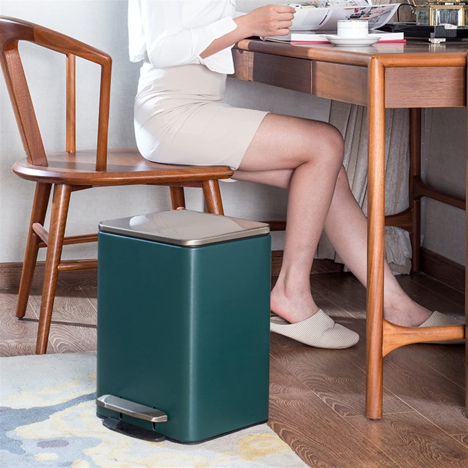 Mülleimer 15l // 21l Mülleimer Home Foot Mülleimer mit Abdeckung Küche Schlafzimmer mit Abdeckung Abfallkorb Büro Papierkorb mit großer Kapazität Papierkorb(15L)