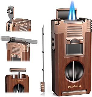 Torch Lighter with Cutter, Punch, Holder, Draw Enhancer Tool, and Dual Windproof Jet Flames, Refillable Butane Lighters with Gift Box, Multi-Function Lighter Accessories, Cool Lighters for Men