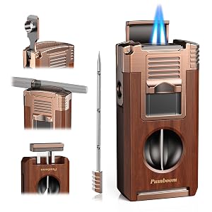Torch Lighter with Cutter Punch Holder Draw Enhancer Tool and Dual Windproof Jet Flames Refillable Butane Lighters with