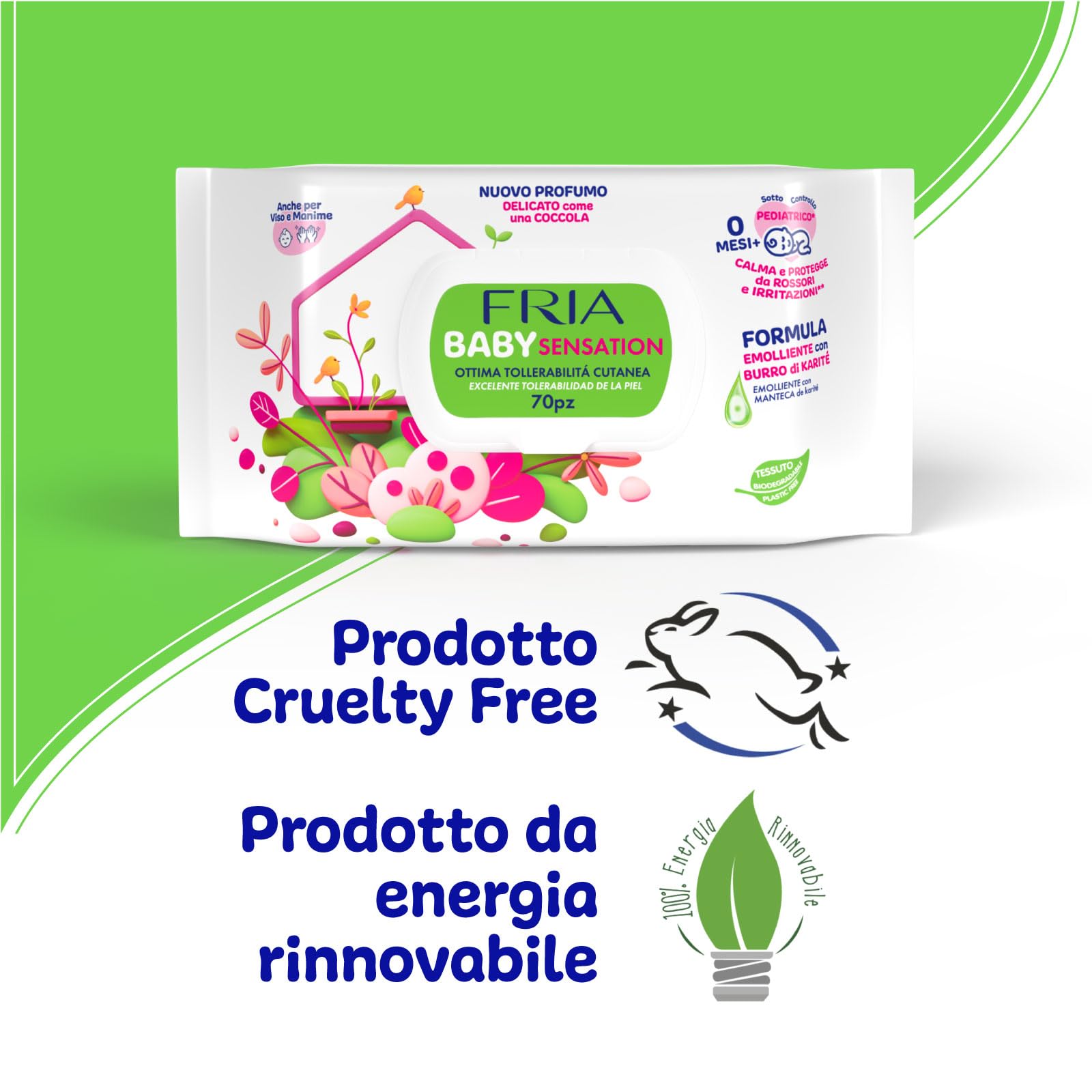 Fria Baby Sensation Salviette per Cambio Pannolino Burro di Karitè 70 Salviette
