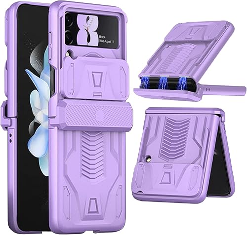 Miimall Funda compatible con Samsung Z Flip 4 protección magnética de bisagra, diseño de forma militar con cubierta deslizante para la lente