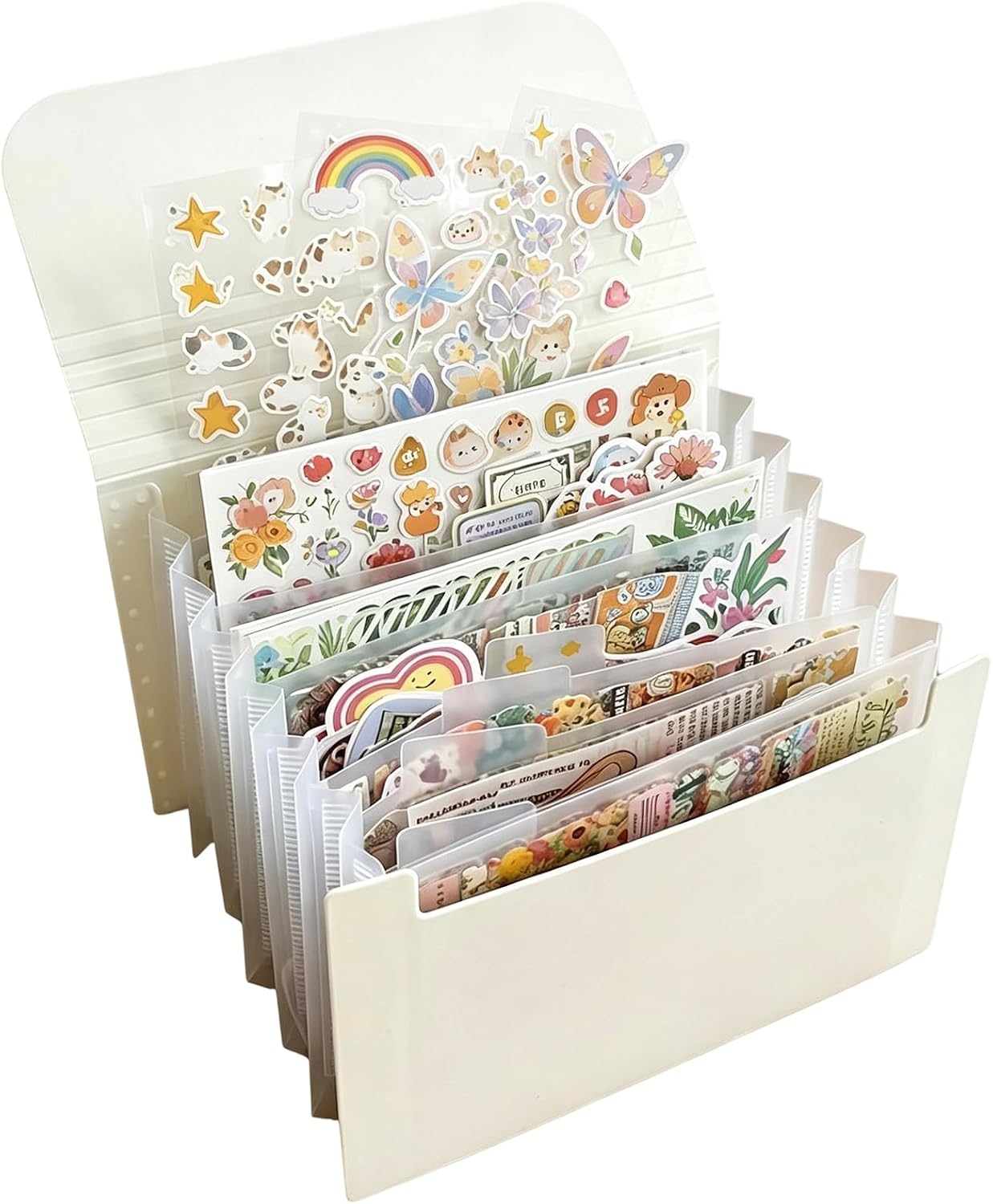 Sticker Organizer Binder, Beige Sticker Storage Box with Labels, Journaling Supplies Organizer, Sticker Binder for Crafting, Portable Sticker Organizer for Scrapbooking