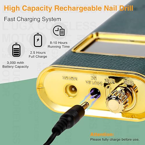 Miniatura 4 de L'UGX Taladro de uñas profesional, archivo de uñas de 35000 RPM, máquina de lima de uñas eléctrica portátil para acrílico, uñas de gel, manicura y