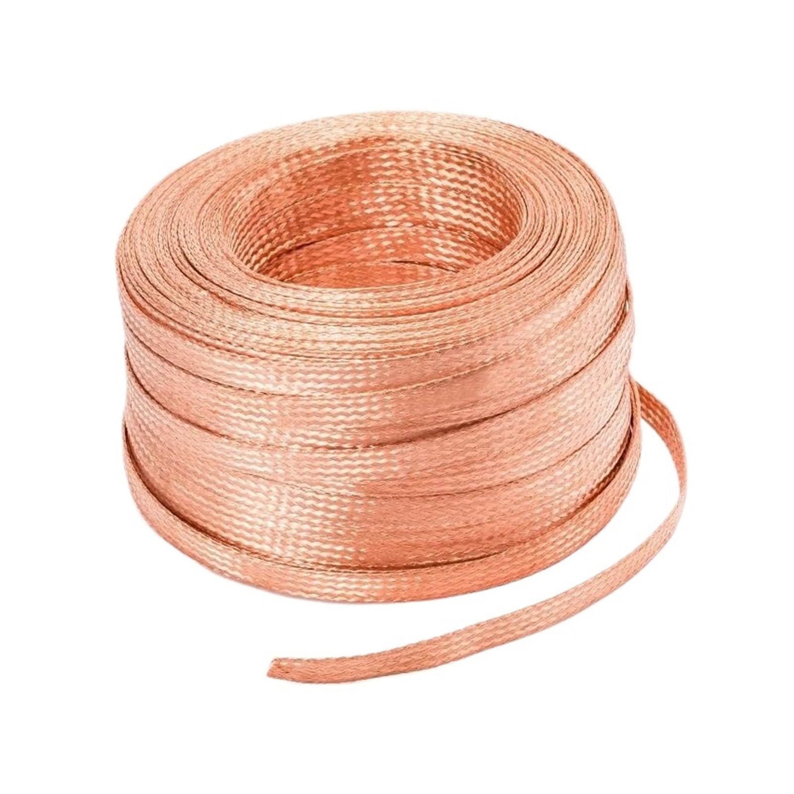 BARRINS Flat Copper Braided Cable 1pc 1M Pure Copper Tinned Bare Ground Braid Lead Wire Signal Shielded Cable Conductive Tape High Flexibility 35-50mm2 26-28mm Width(Copper,1M_50MM2)