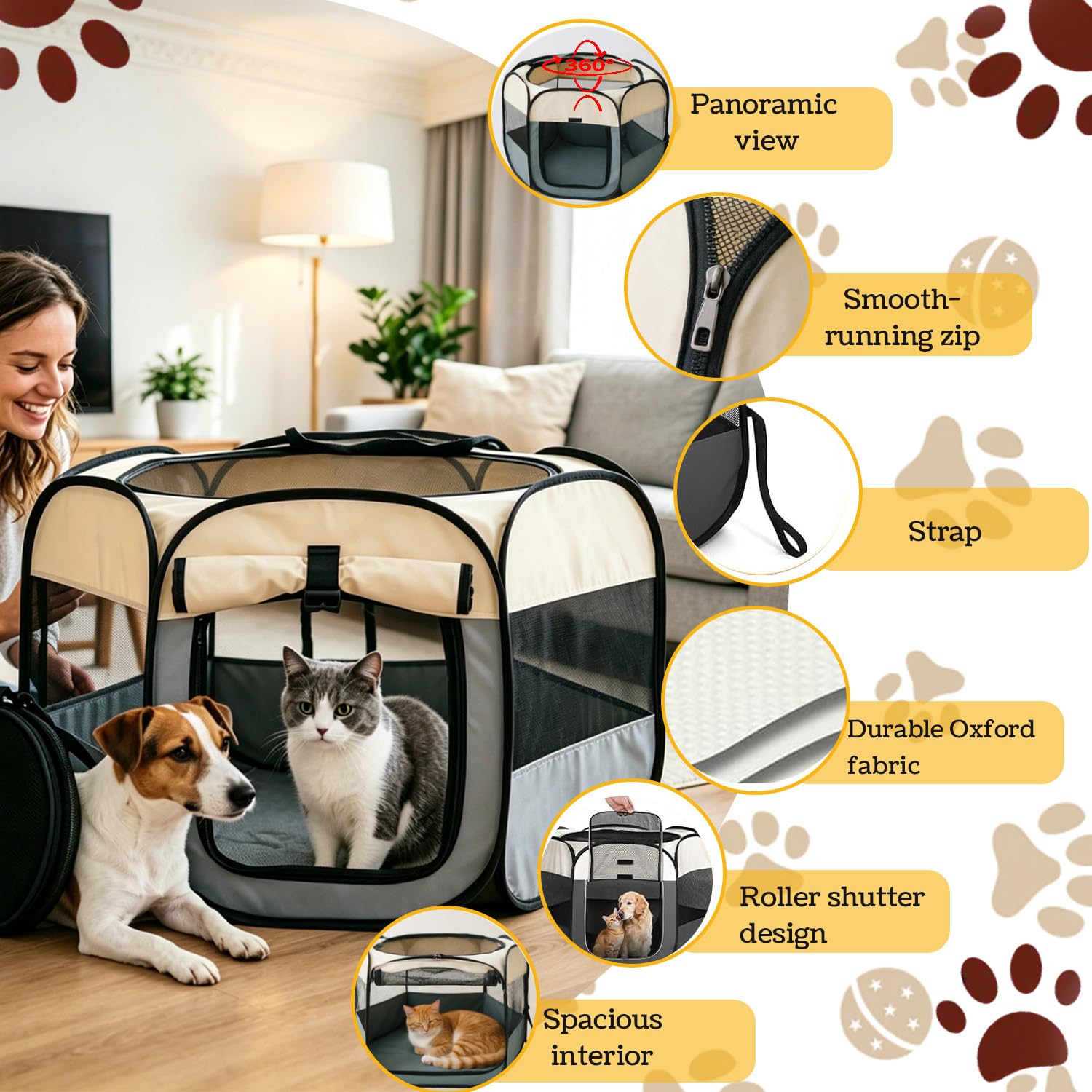 Parque para Perros 105 x 105 x 60 cm Plegable Corralito para Perros Portátil Jaula Perro Ideal para el Adiestramiento el Descanso y Las Salidas al Aire Libre de Cachorros Gatos y Conejos