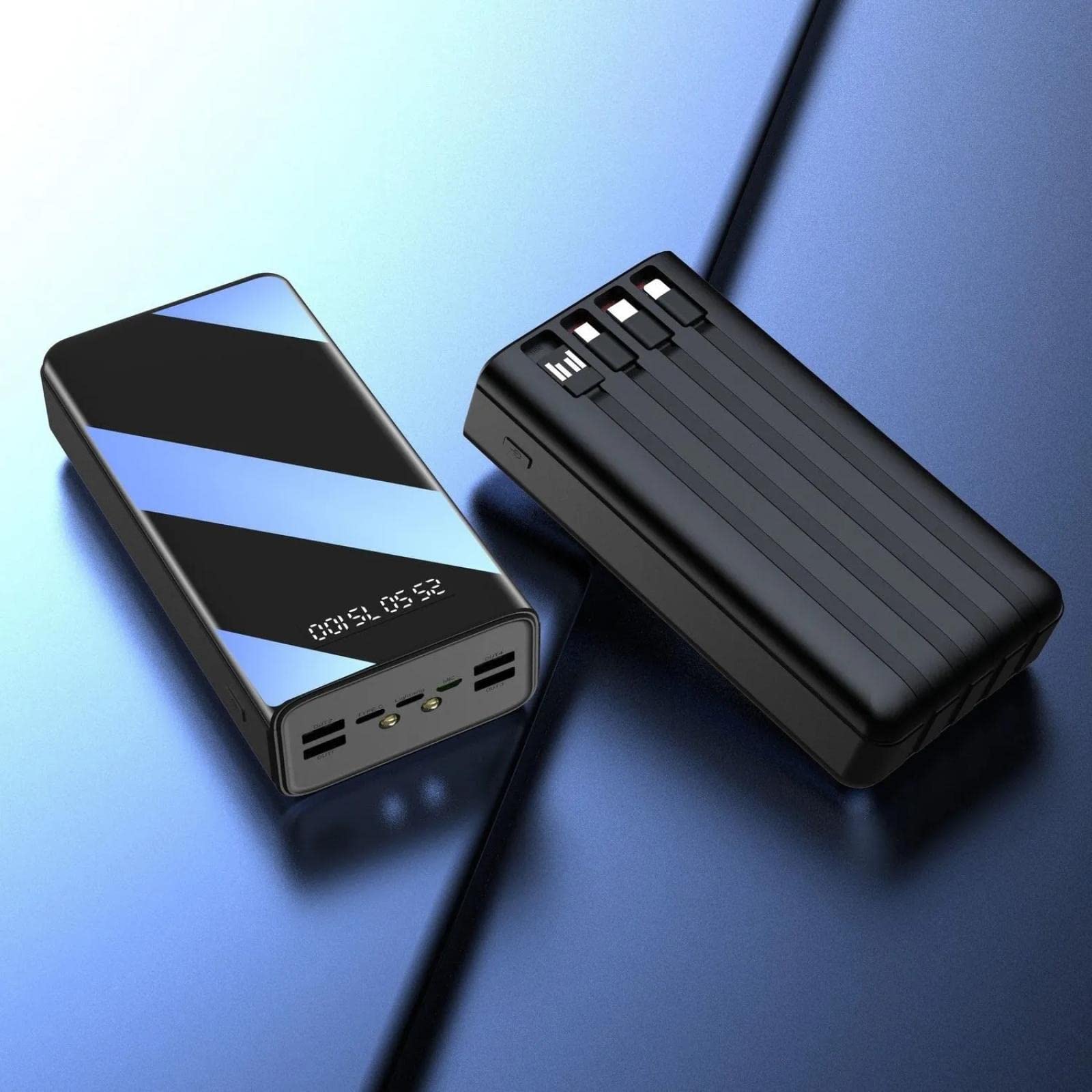 600000mAh Power Bank Mirror Screen Display a LED Poverbank Caricabatterie esterno portatile Powerbank per telefoni cellulari Nero