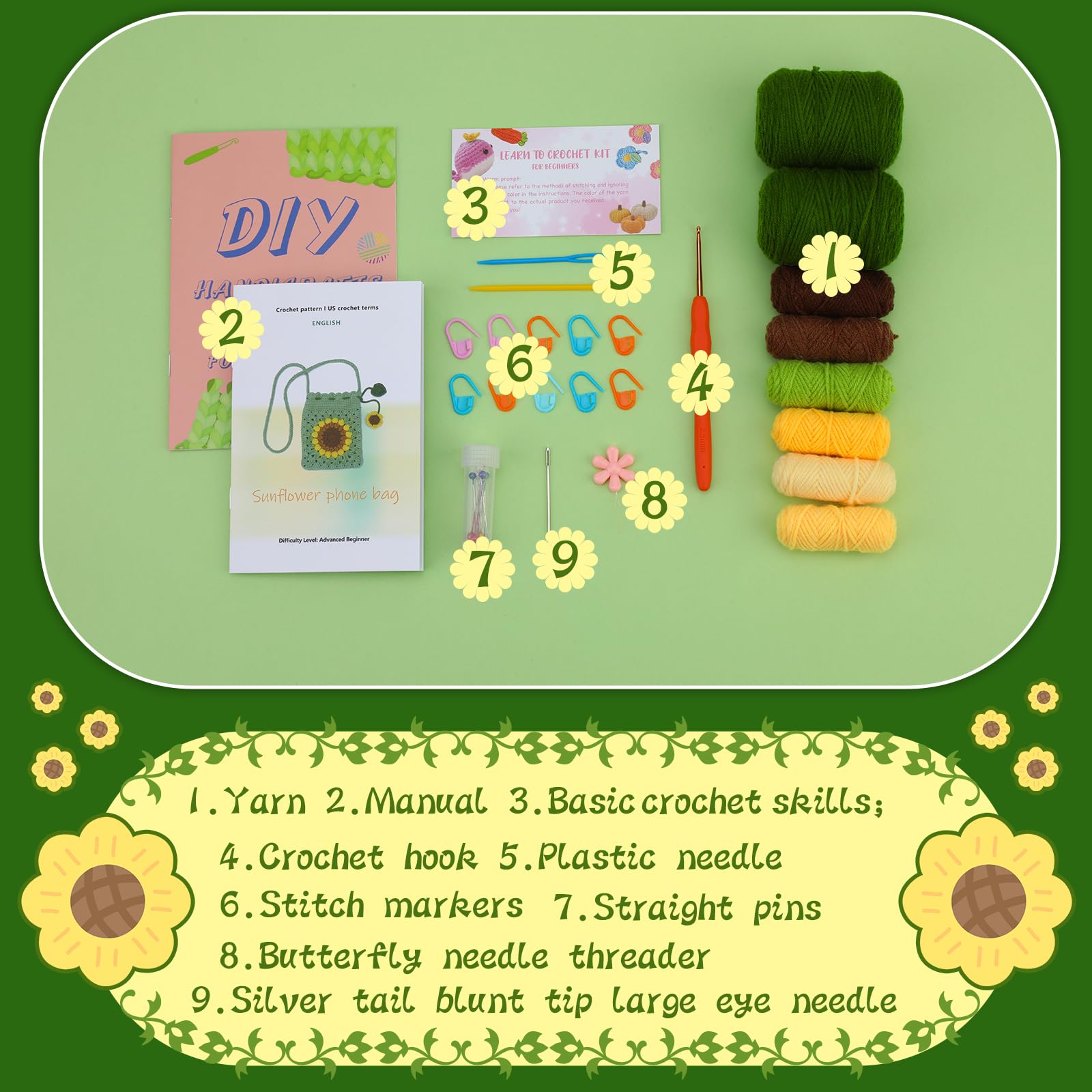 Beginner Crochet Kit - Make a Sunflower Phone Bag -2