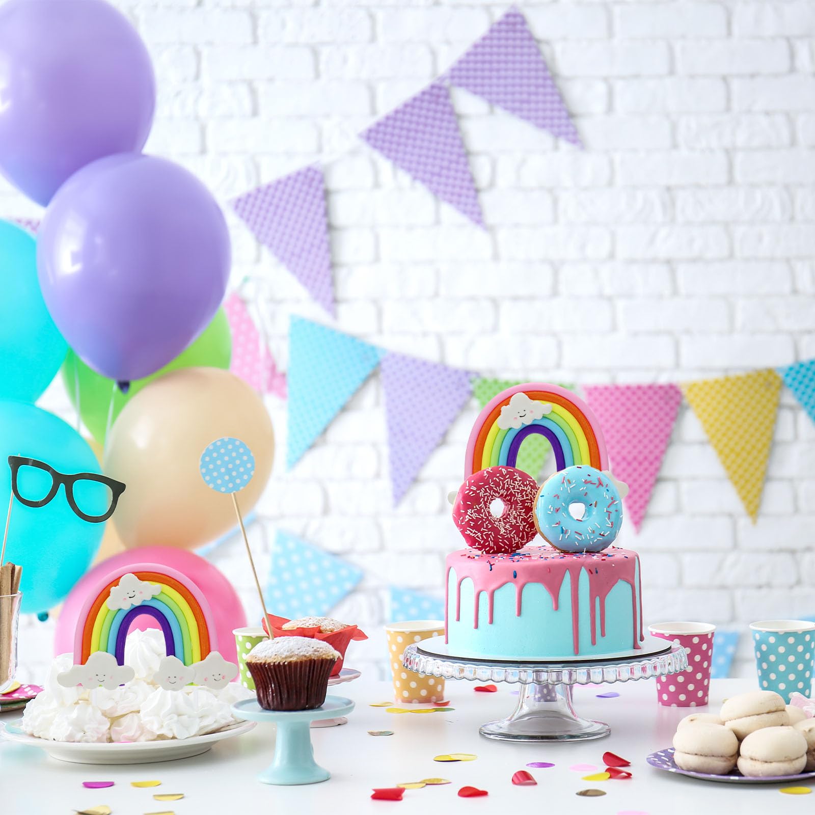 Décoration Gâteau Arc-en-ciel En Poterie Douce - Cake Topper Réutilisable Pour Anniversaire, Mariage, Fêtes - Sans BPA, Lavable