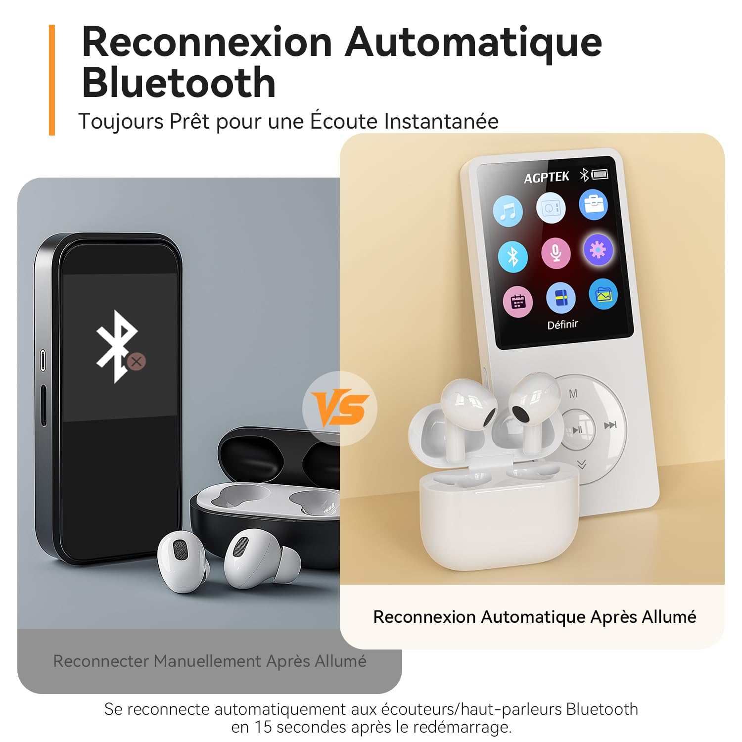 AGPTEK Lecteur MP3 Bluetooth 5.3 32Go,1,8 "Baladeur MP3 Numérique