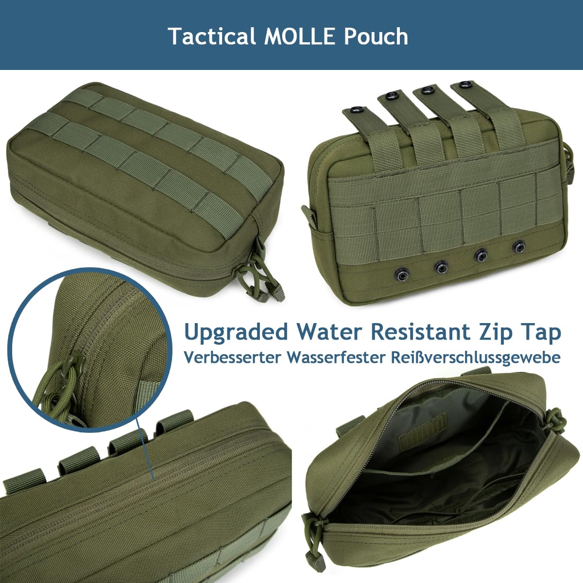 MUCHER Molle Tasche Taktische Hüfttaschen EDC Utility Bauchtasche Hüfttasche mit 3 Haken für Outdoor Wandern Jagdcamping Training (B - Khaki - 2 Stück)