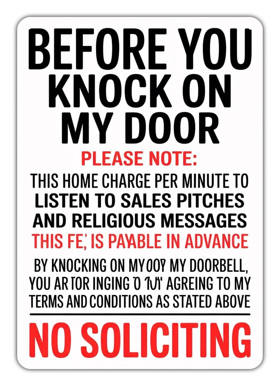 EKFBQBGW No Soliciting Metal Tin Sign Note No Calls Vintage Home Rule Wall Decor Rustic Typography for Garden Yard Porch 8 X 12 inch