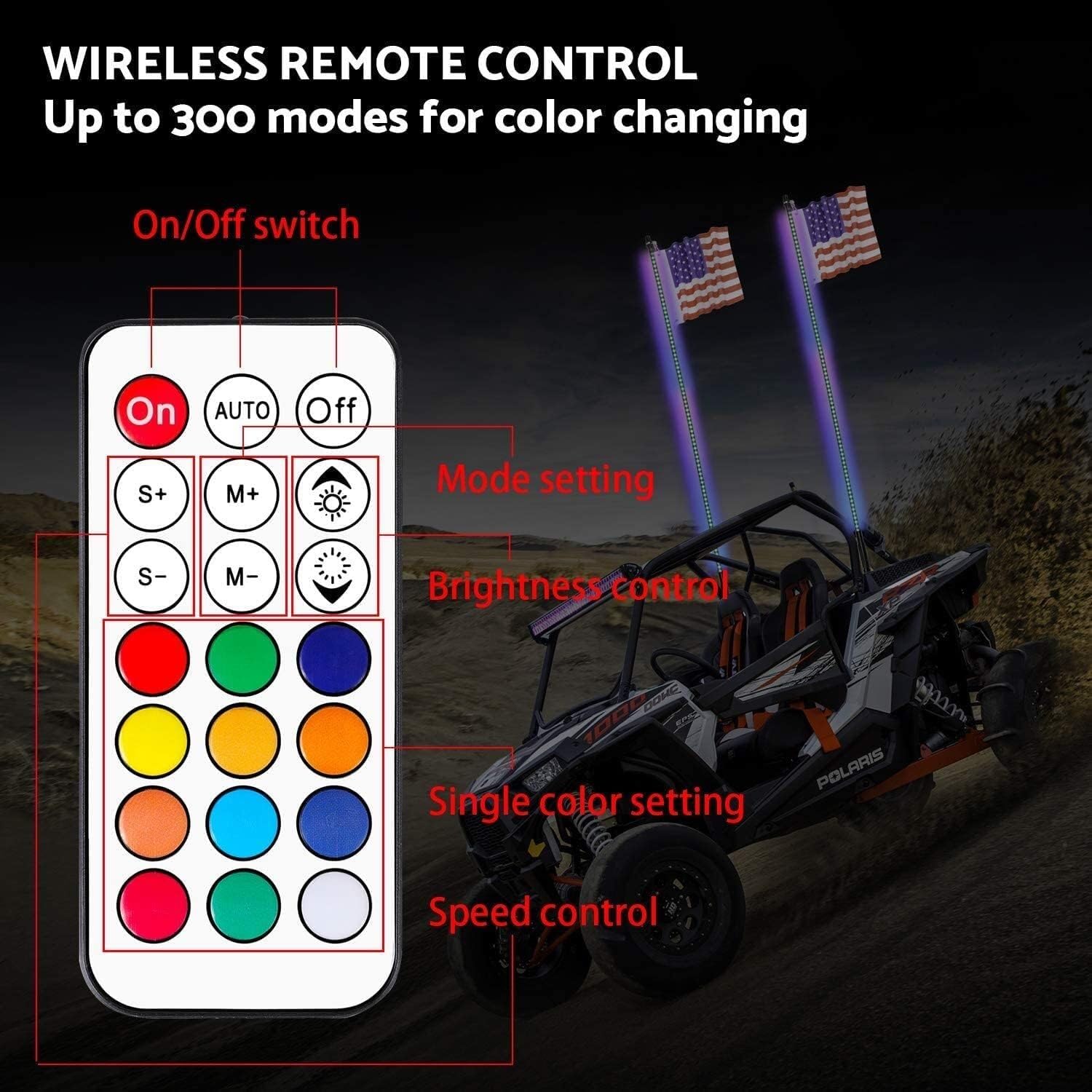 Qunine HXRW LED Peitsche Licht 2PC 3FT/4FT LED-Peitschenlichter, RGB-farbig beleuchtete Peitschen, wetterfest, Off-Road-Peitschen-RF-Funkfernbedienung (Size : 3FT)