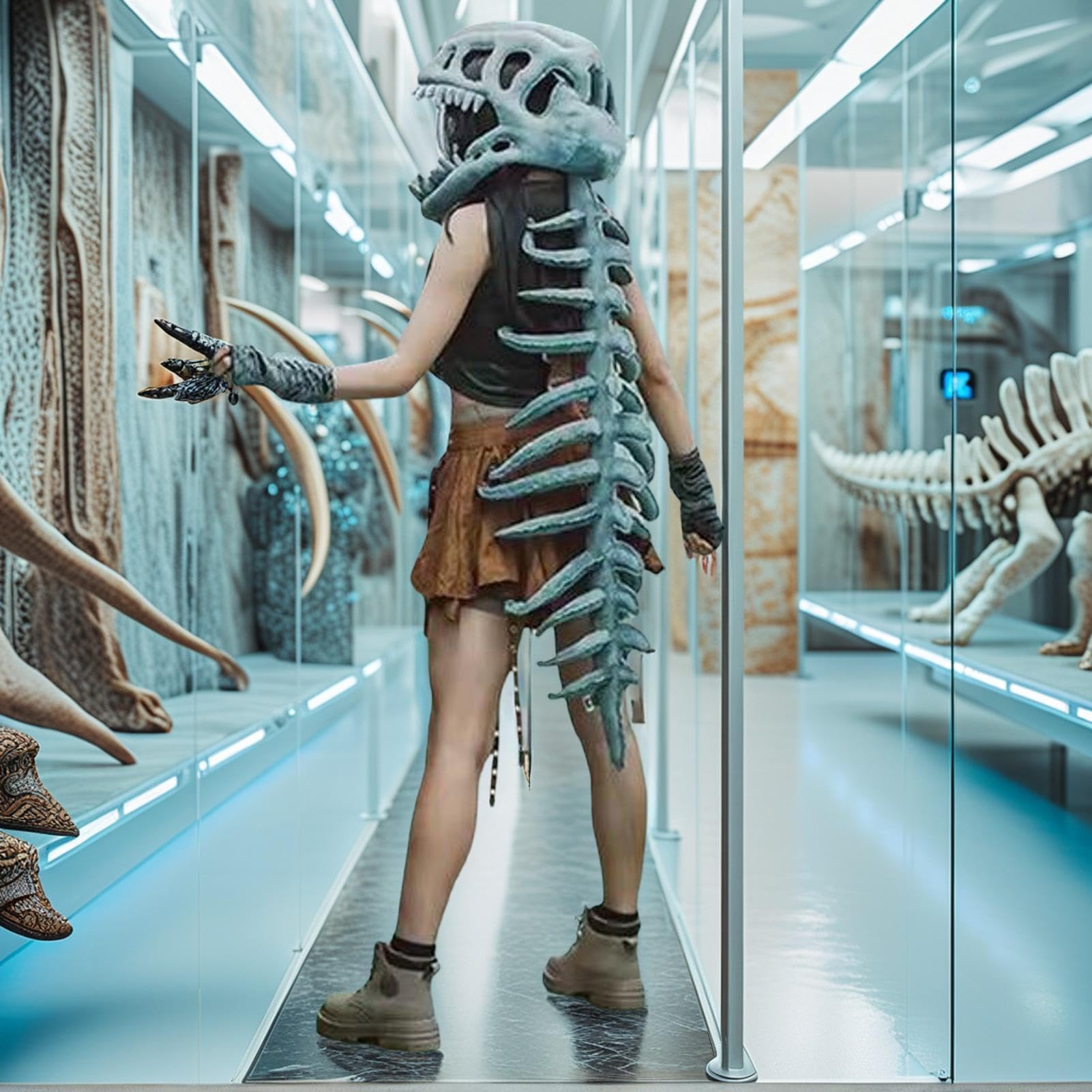 Kostium Dinozaura Pluszowy Zabawny Realistyczny Strój | Halloween Zestaw Kostiumu Czaszka Dla Kobiet Mężczyzn Dziewcząt Chłopców Karnawał Impreza Święto Scena