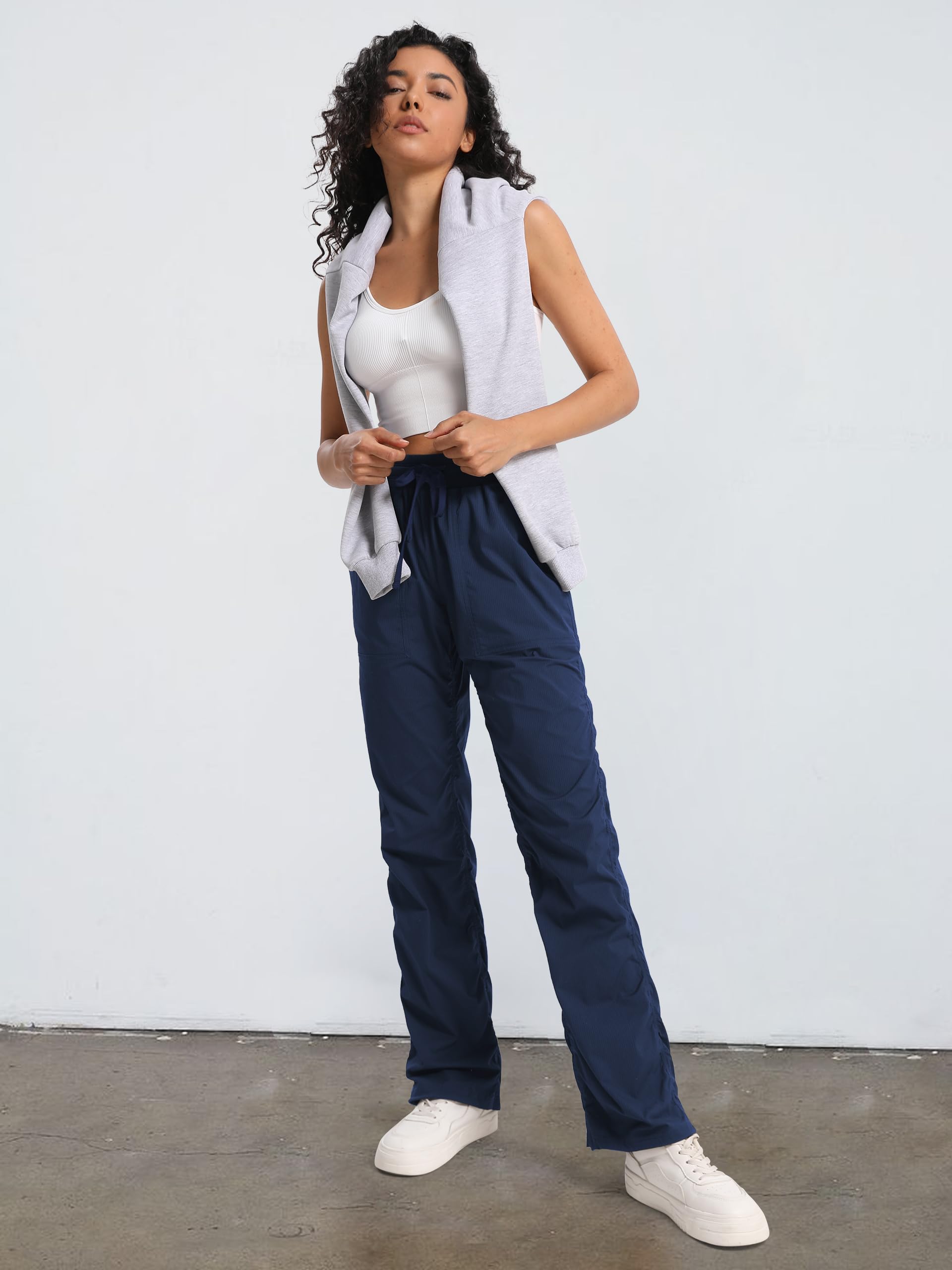 SEVEGO Pantalones de estudio de baile ligeros con entrepierna de 30, 32, 34 y 36 pulgadas de alto para mujer, pantalones de estudio de baile fruncidos para entrenamiento, atléticos, casuales