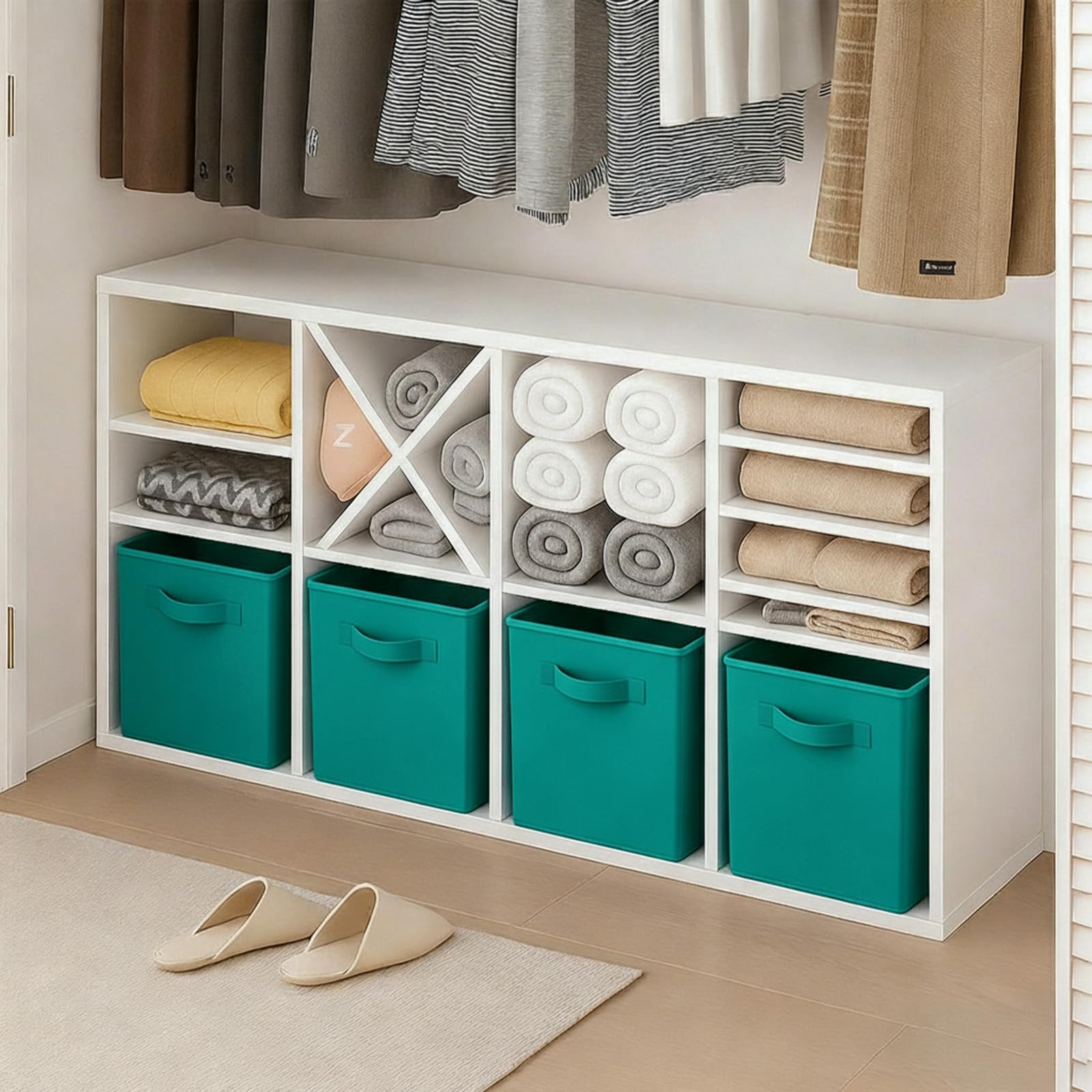 Boîte de rangement Pinkgarden, cube de rangement en tissu pliable avec poignées pour la maison, la chambre des enfants, le placard et l'organisation des jouets, lot de 4, 26,7 x 26,7 x 27,9 cm, Vert