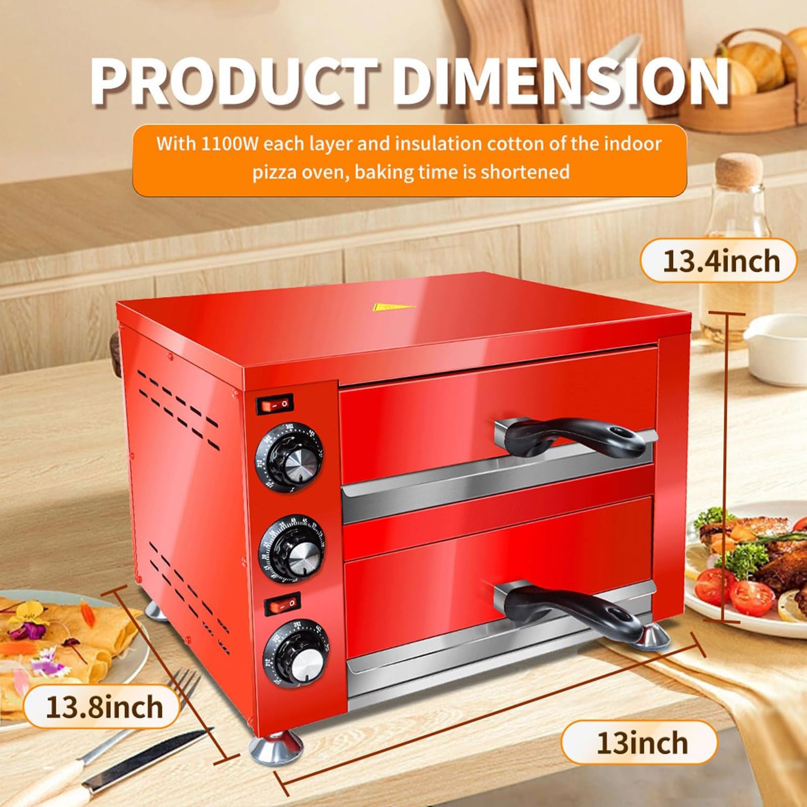Forno Elettrico Pizza 1100 W, Macchina Cuocere Pizza In Acciaio Inossidabile a Doppio Strato 12 Pollici, Riscaldamento a 360°/regolazione Della Temperatura: 0-300 ℃/maniglia Isolata, Per Cucinare