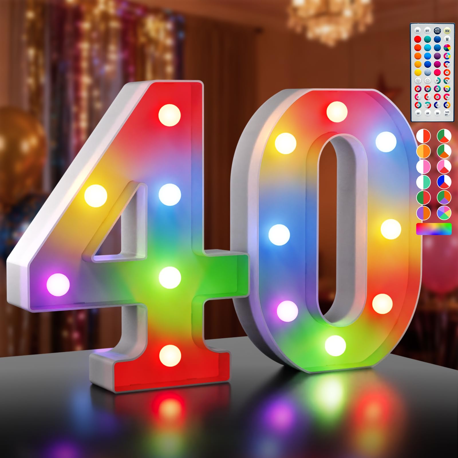 Ledido LED Light Up Marquee Numbers Sign - Cool & Warm Light up Numbers for 40th Birthday Decorations, LED Number Lights for Wedding Anniversary Grad Home Bedroom Table Wall Party Decor, Number 40 — view 98