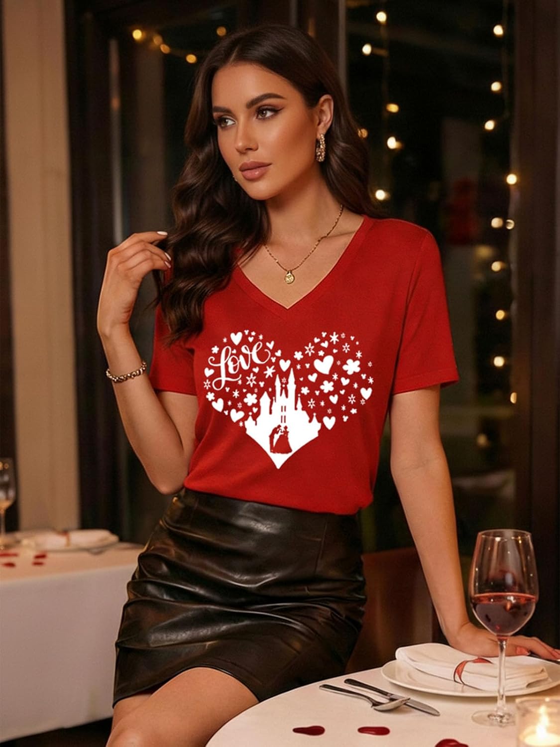 Valentines Day Shirts for Women Cute Love Heart V Neck Valentines Outfits Casual Graphic Tee Tops Holiday Party Gifts - Image 4