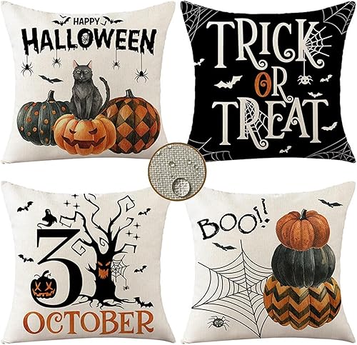 Juego de 4 fundas de almohada impermeables para exteriores, fundas de almohada de Halloween de 24 x 24 pulgadas, decoración de granja, fundas