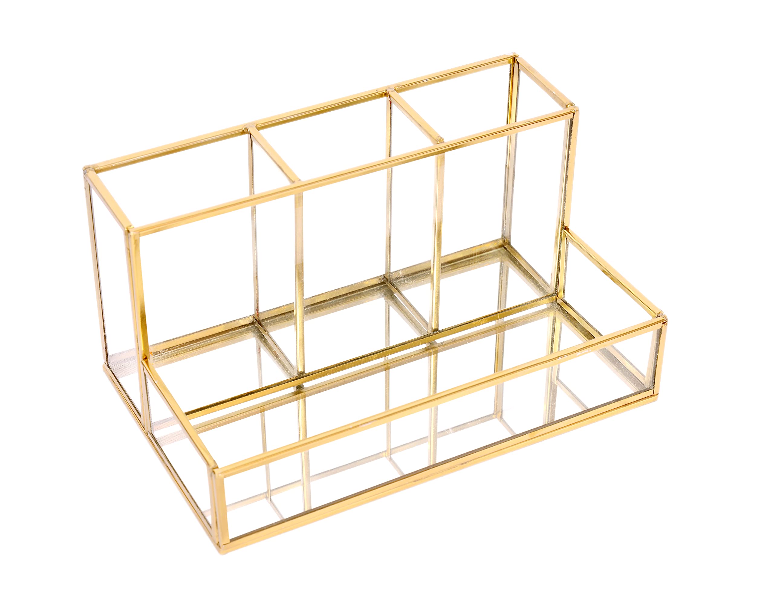 Collection Cosmetics Metal Holder Construction Vintage Handmade Brass Makeup Organizer with Beautiful Gold Color (4 Compartments Large, Gold) (B0B4WP13V8) Amazon Price History, Amazon Price Tracker