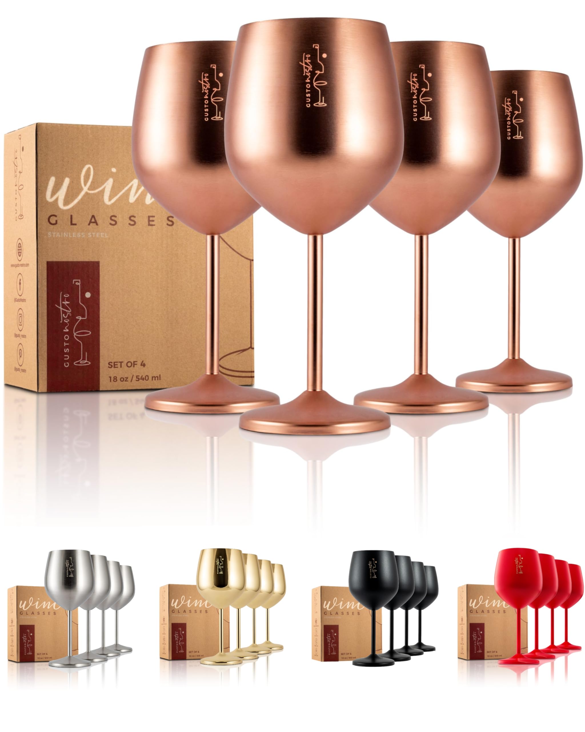 Gusto Nostro Copa de Vino de Acero Inoxidable - 530 ml (18 oz) - Copas de Vino Irrompibles de Oro Rosa para Viajes, Camping y Piscina - Copa de Vino de Metal Portátil Elegante, Única y Genial para